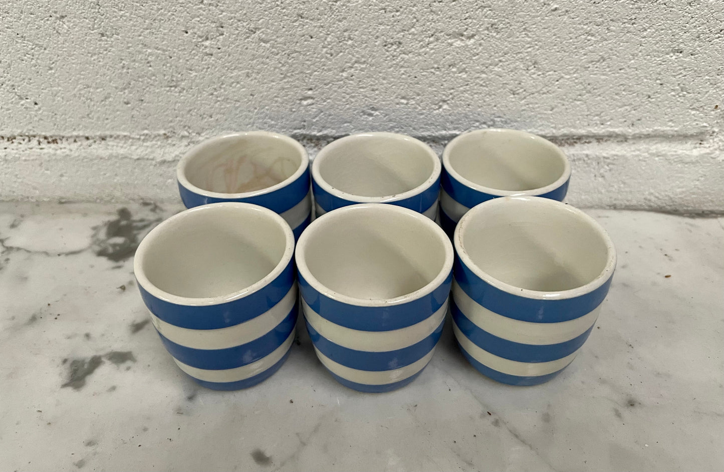 Antique Set of Six Blue Cornishware Egg Cups