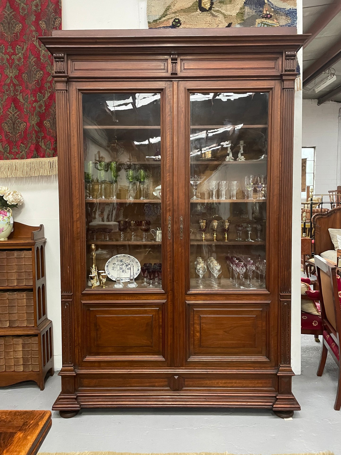 Grand French Walnut Louis XVI Style Two Door Bookcase