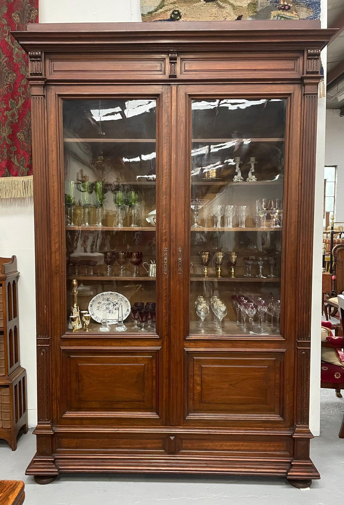 Grand French Walnut Louis XVI Style Two Door Bookcase
