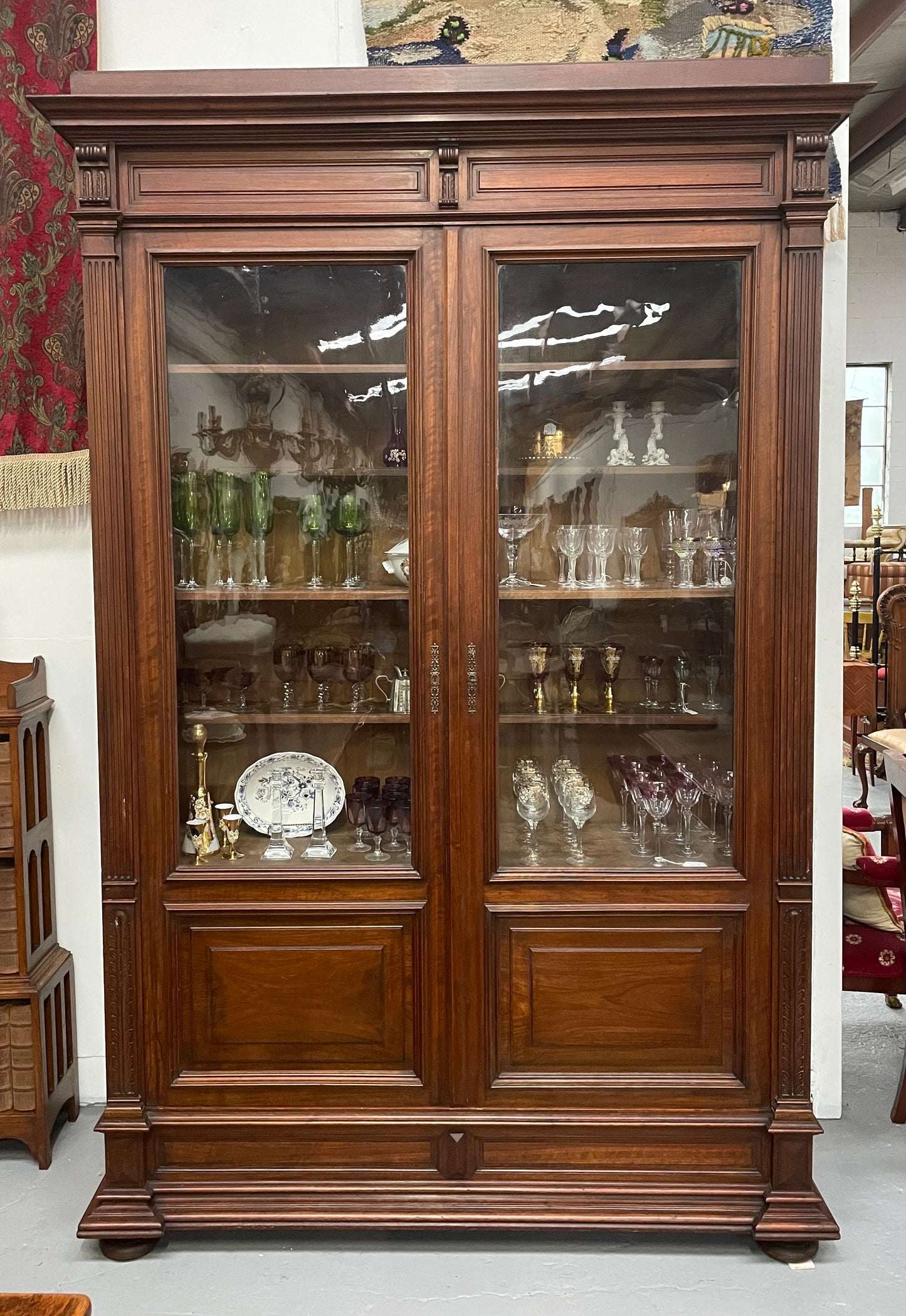 Grand French Walnut Louis XVI Style Two Door Bookcase
