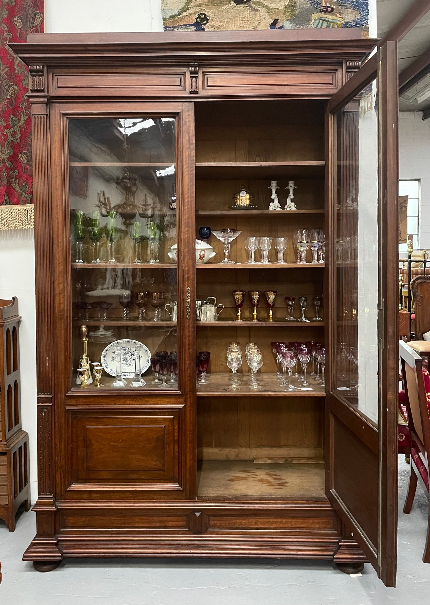 Grand French Walnut Louis XVI Style Two Door Bookcase