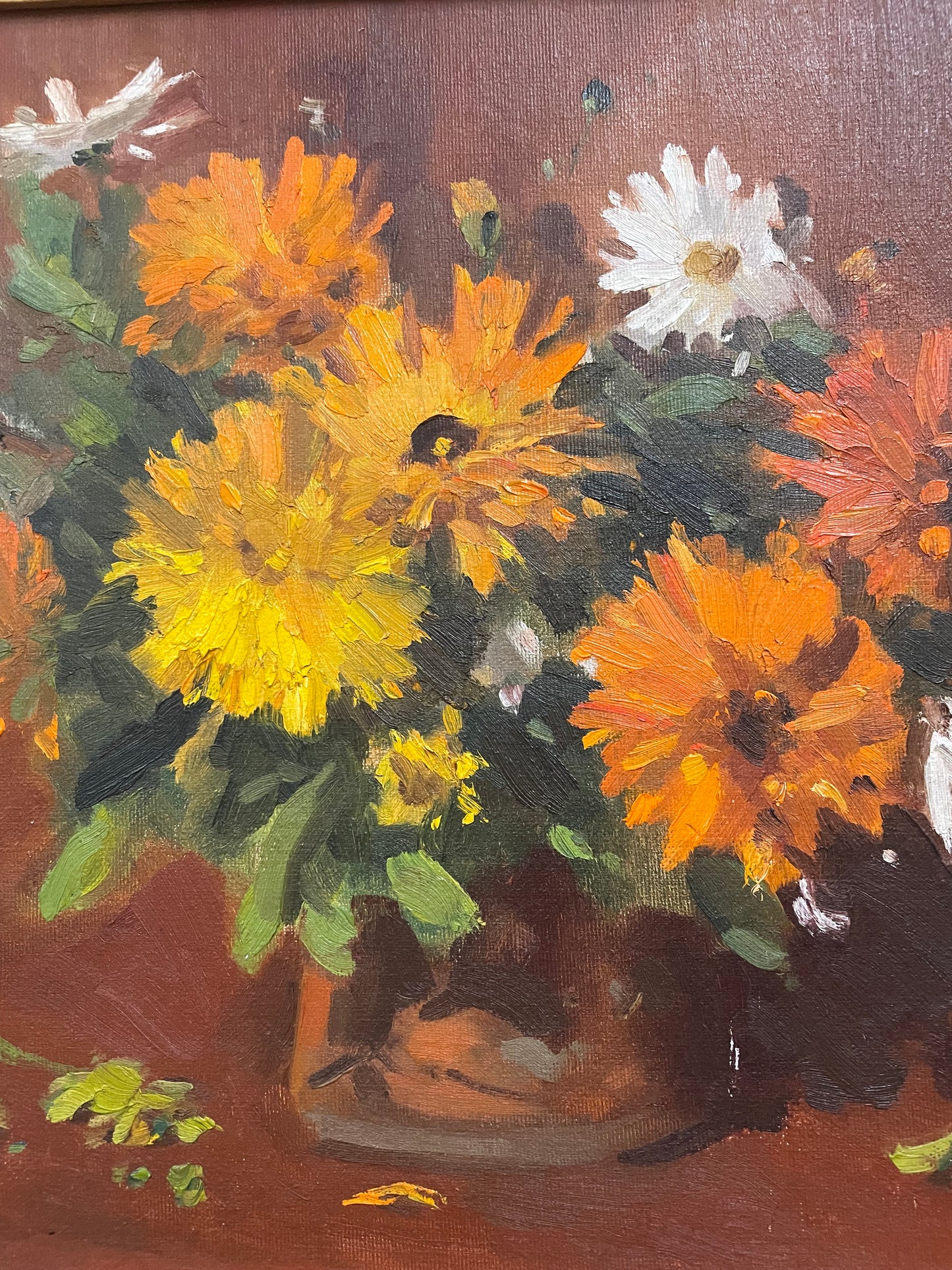 Beautiful Framed Mid Century Daisies Floral Painting