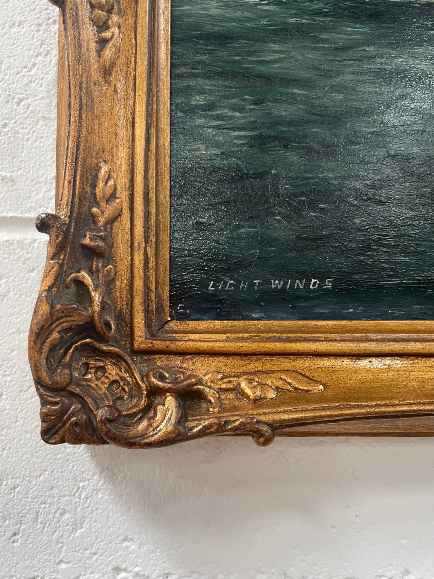 Fabulous Antique 19th Century Oil on Board Ship Painting "Light Winds"