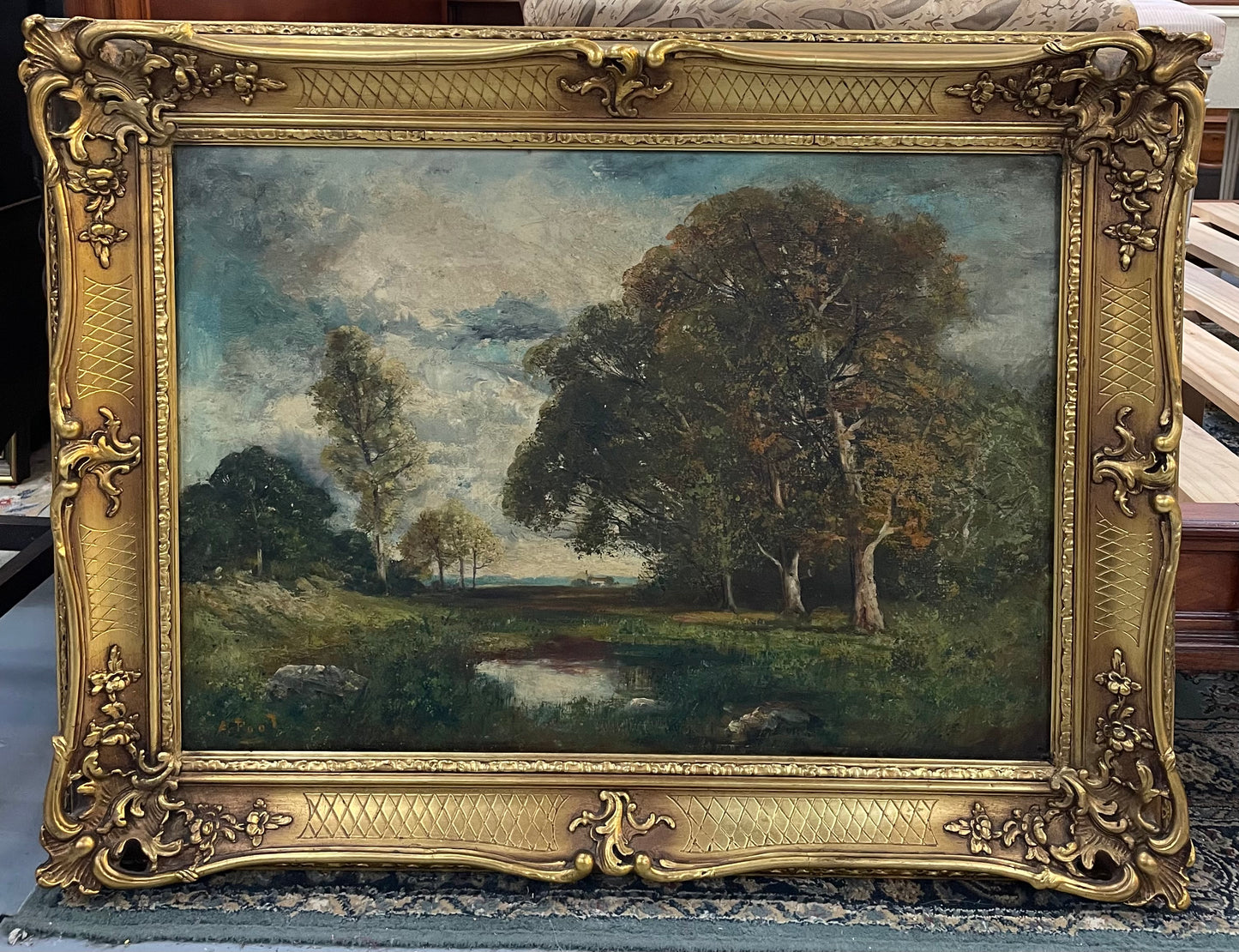 Antique French Framed Oil on Canvas Landscape