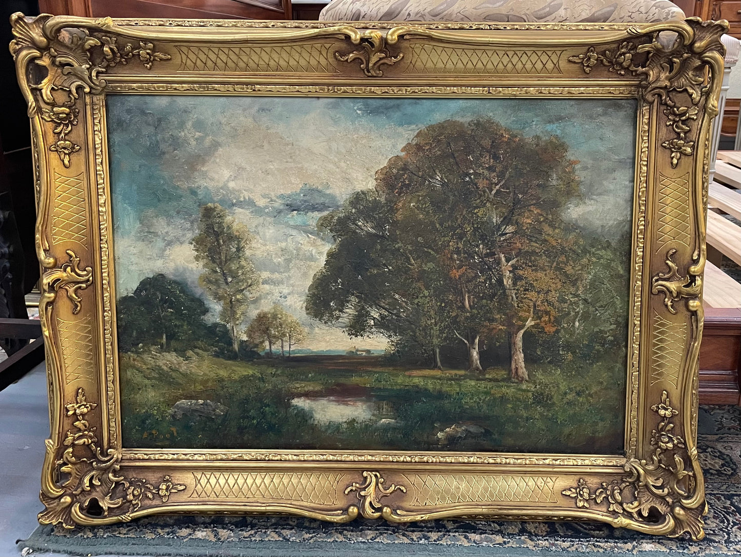 Antique French Framed Oil on Canvas Landscape