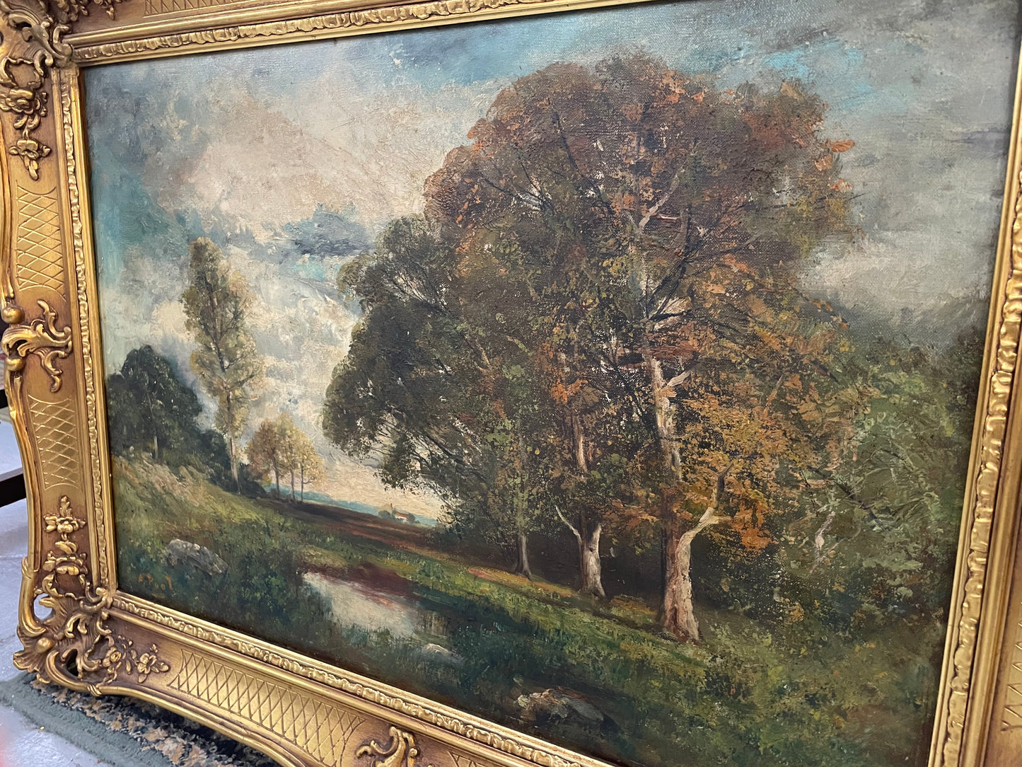 Antique French Framed Oil on Canvas Landscape