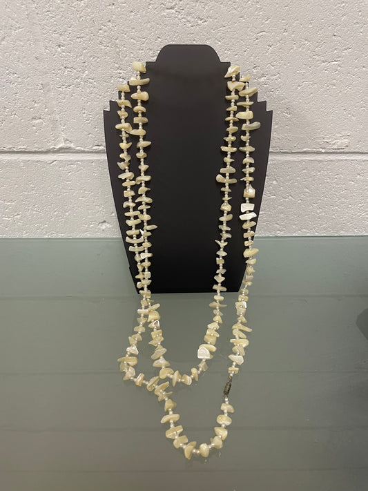 Vintage Opera Length Mother Of Pearl & Seed Pearl Necklace