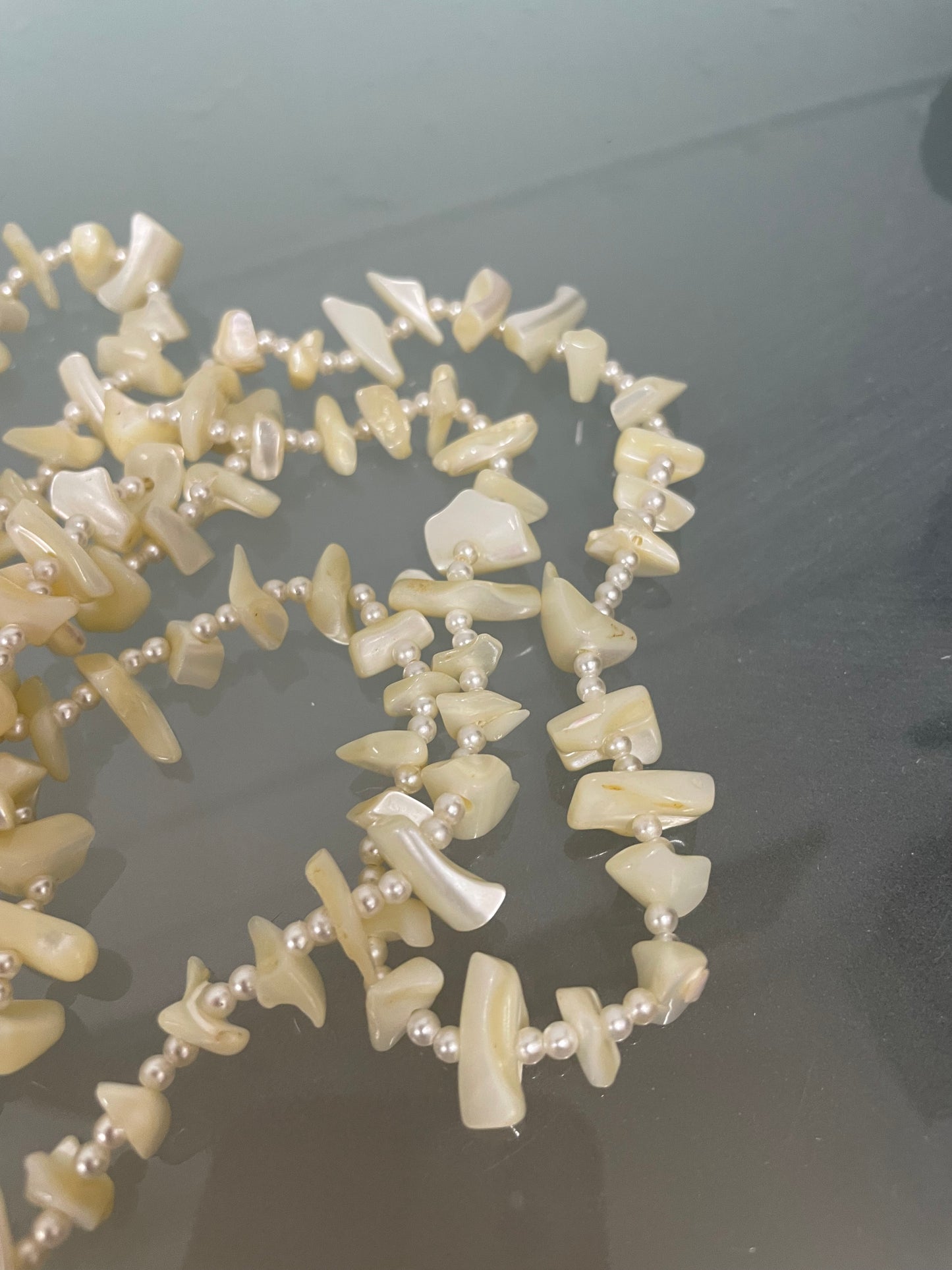 Vintage Opera Length Mother Of Pearl & Seed Pearl Necklace