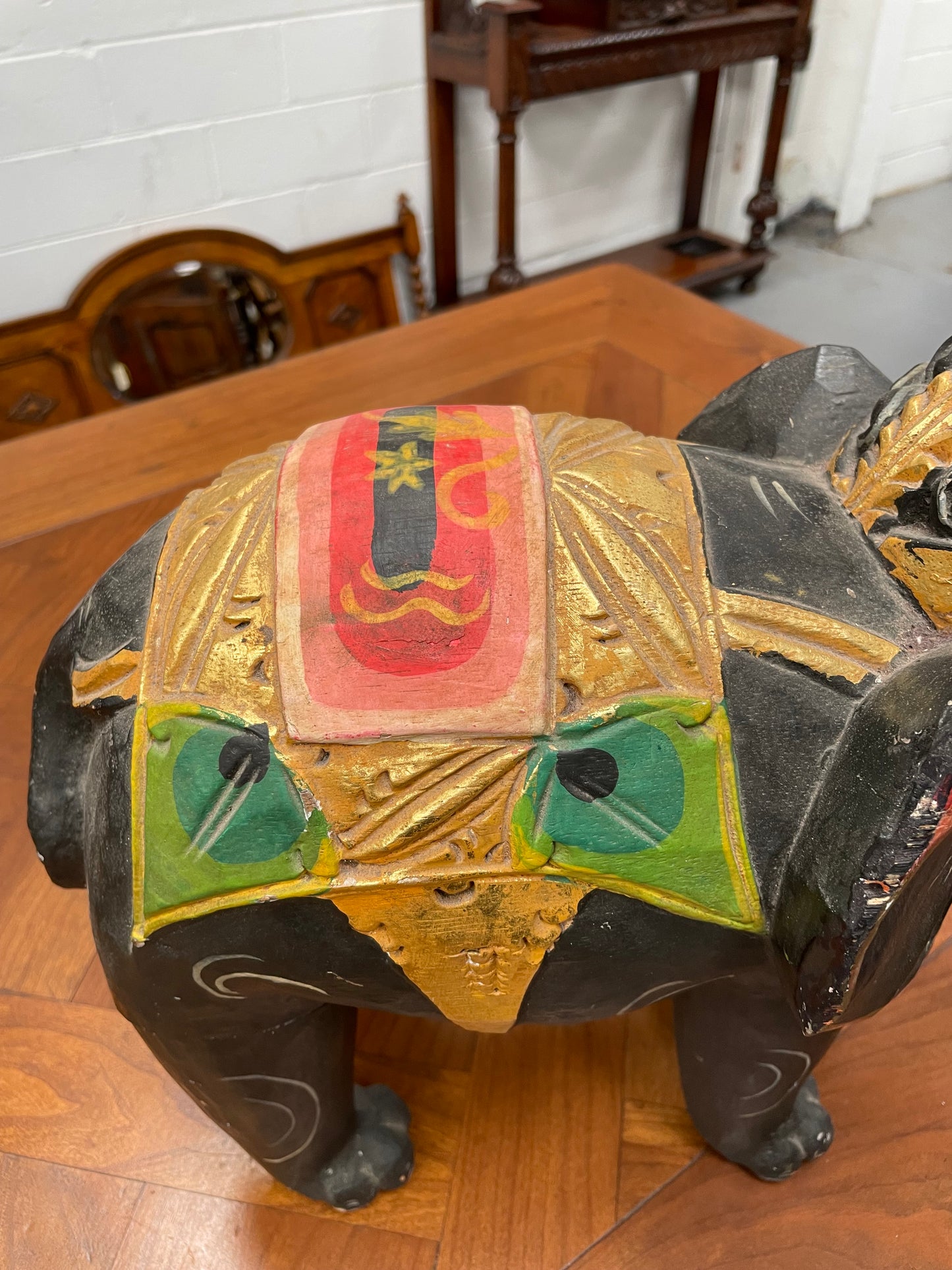 Hand Painted Wooden Ceremonial Elephant