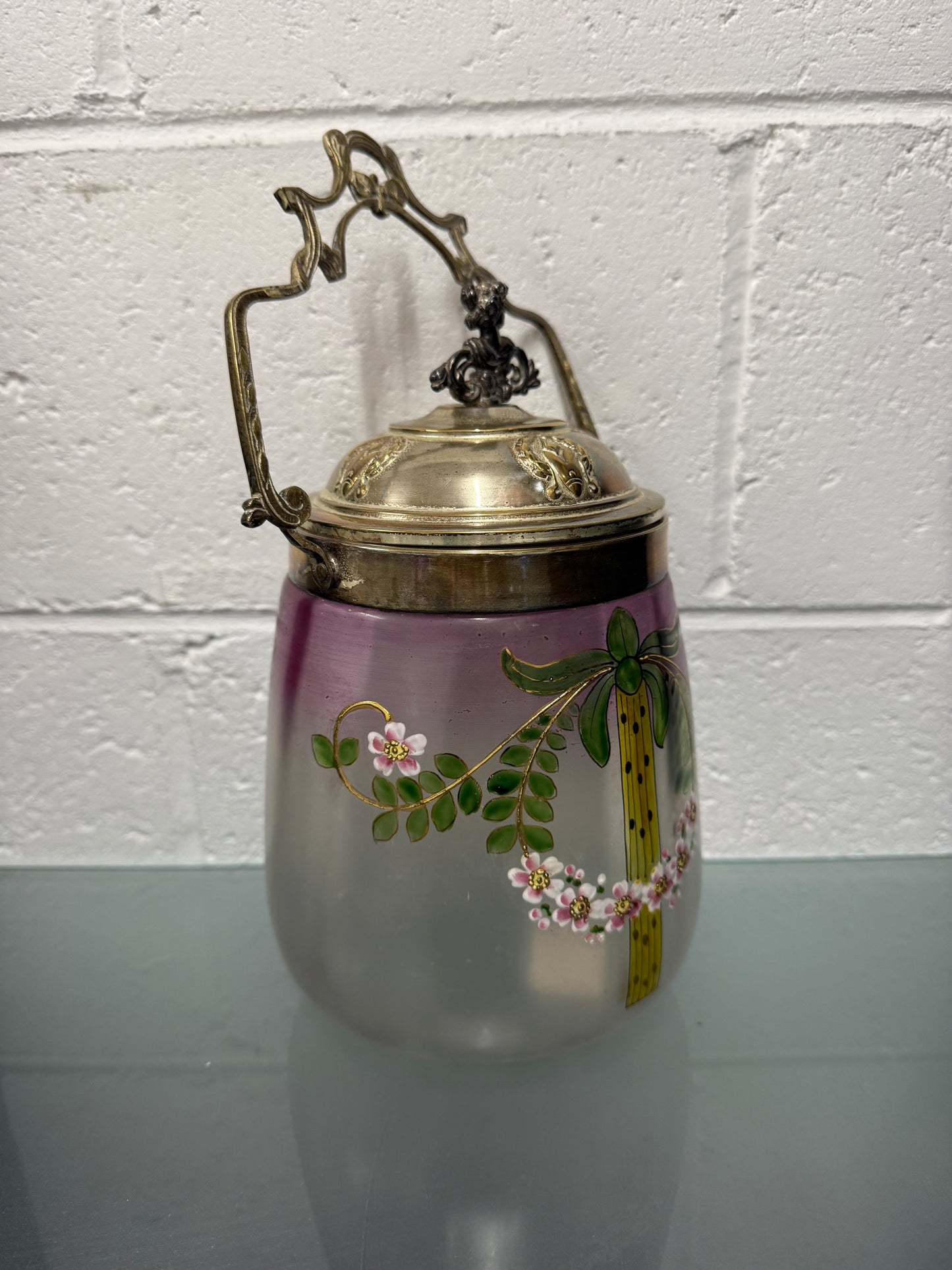 Victorian Glass & Painted Biscuit Barrel