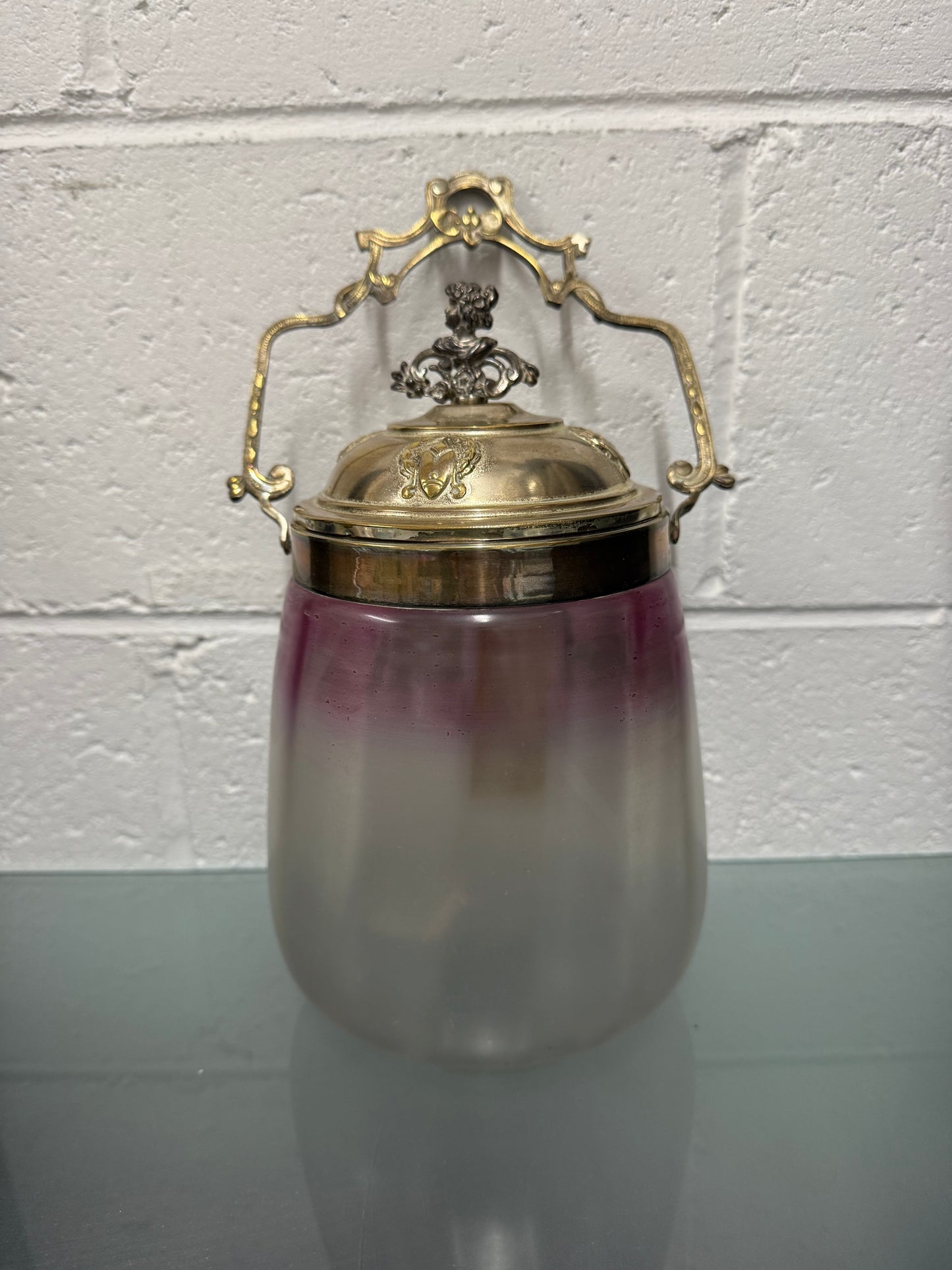 Victorian Glass & Painted Biscuit Barrel