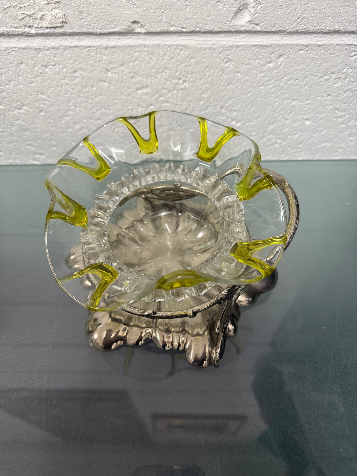 Antique Walker & Hall Silver Plate Stand With Frilled Glass Bowl