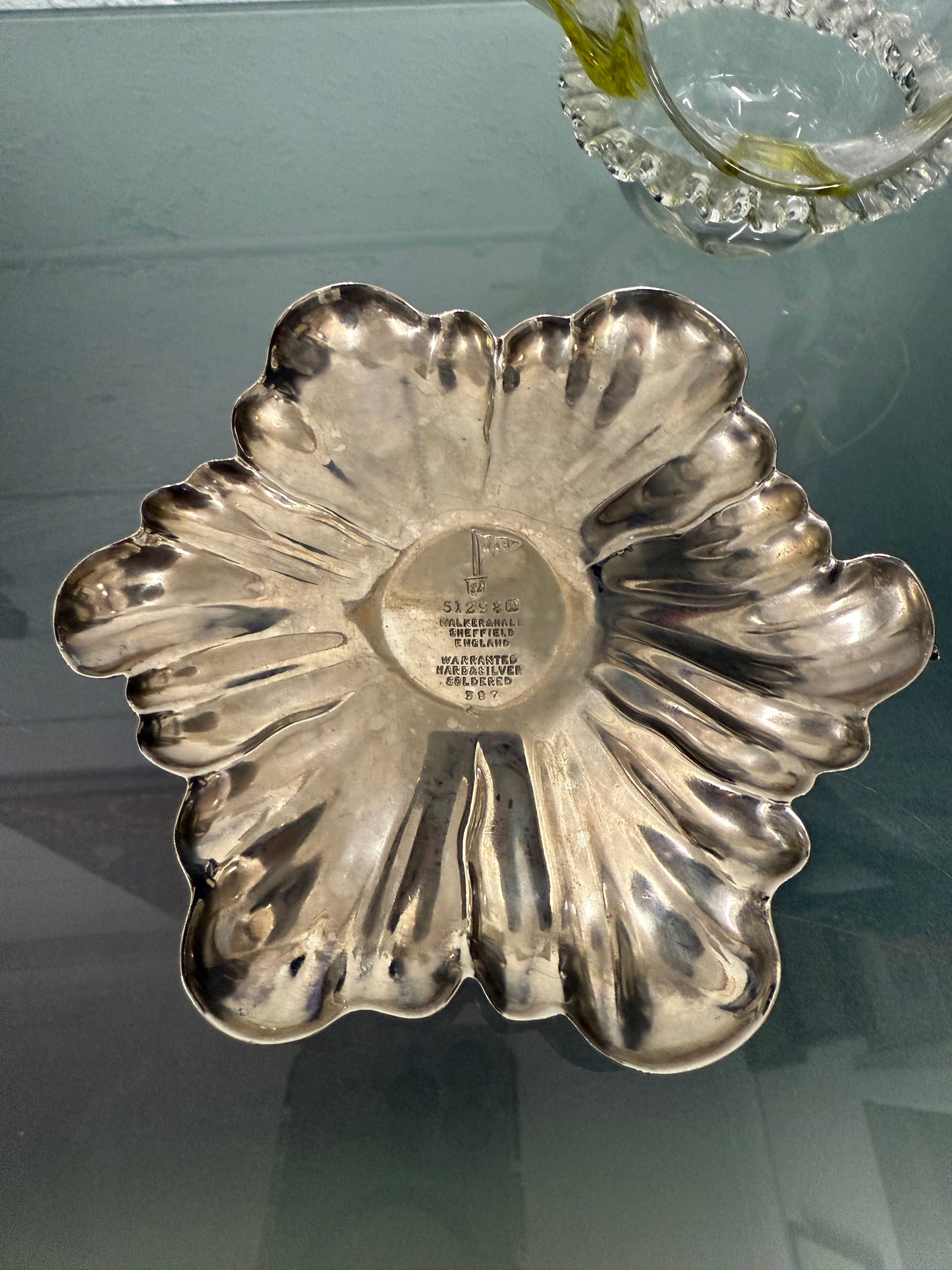Antique Walker & Hall Silver Plate Stand With Frilled Glass Bowl