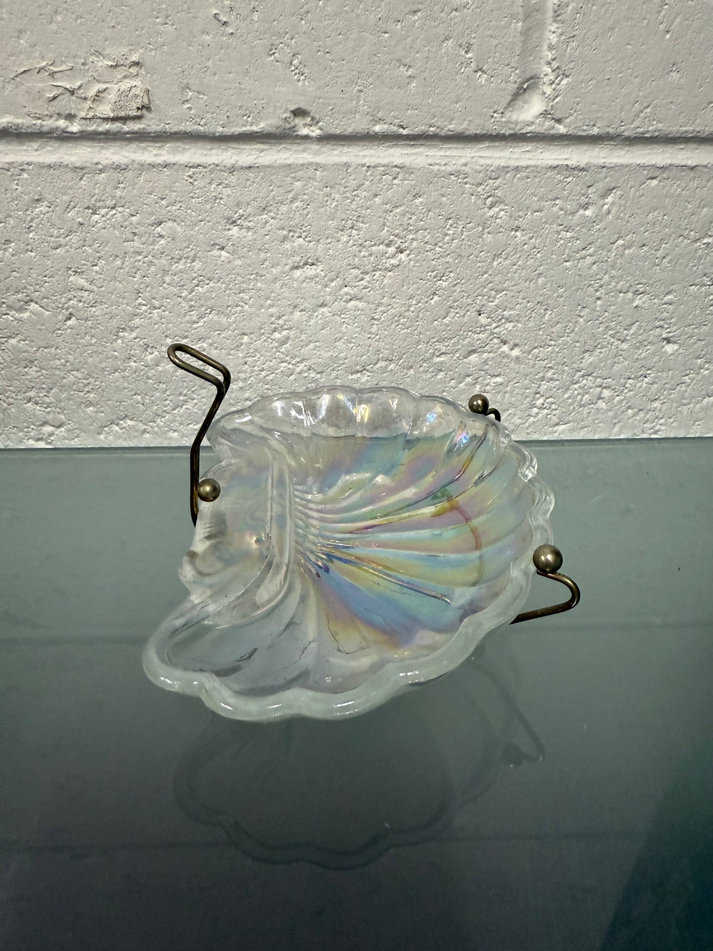 Vintage Iridescent Glass Shell Tray On Stand