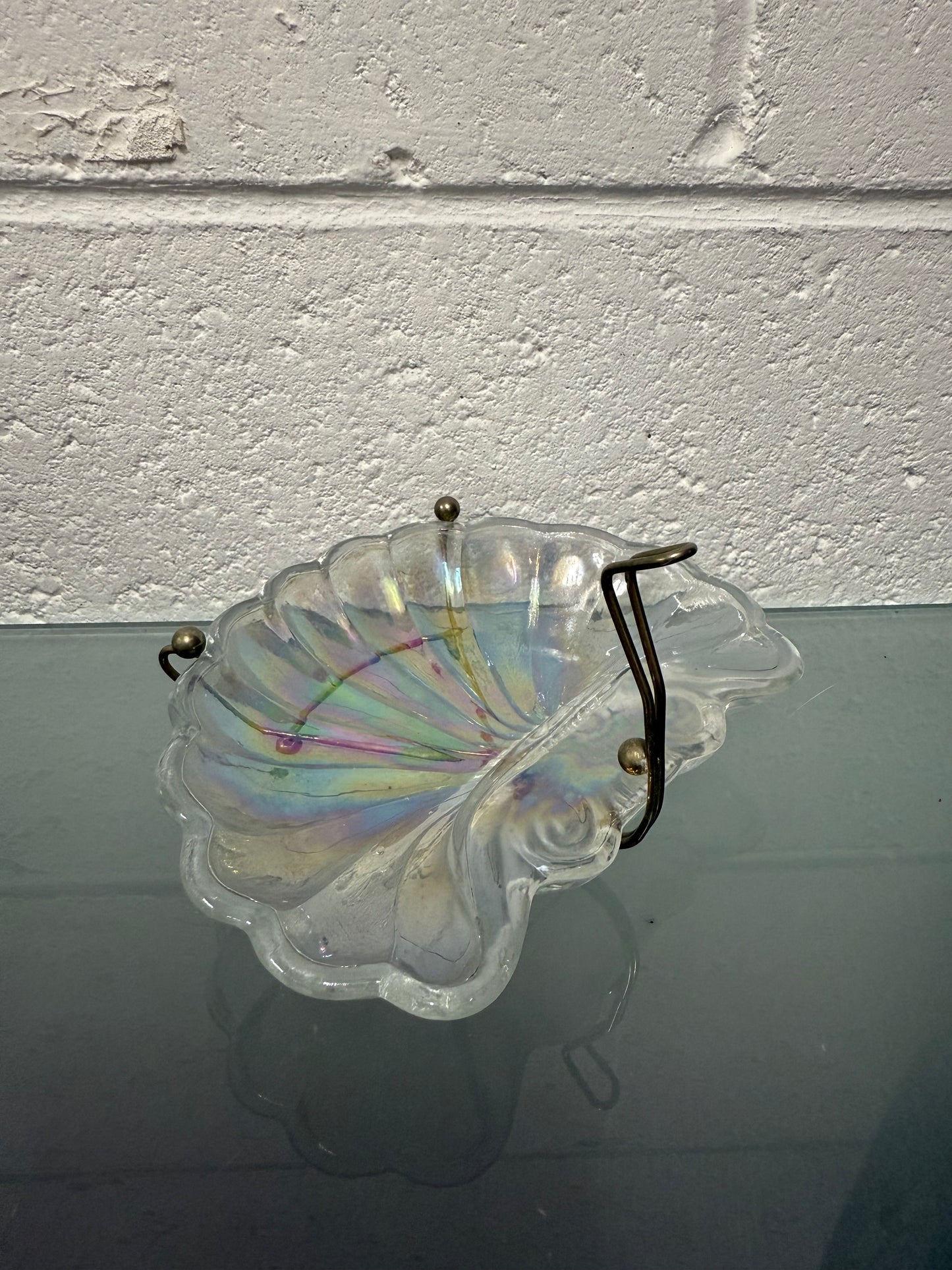 Vintage Iridescent Glass Shell Tray On Stand