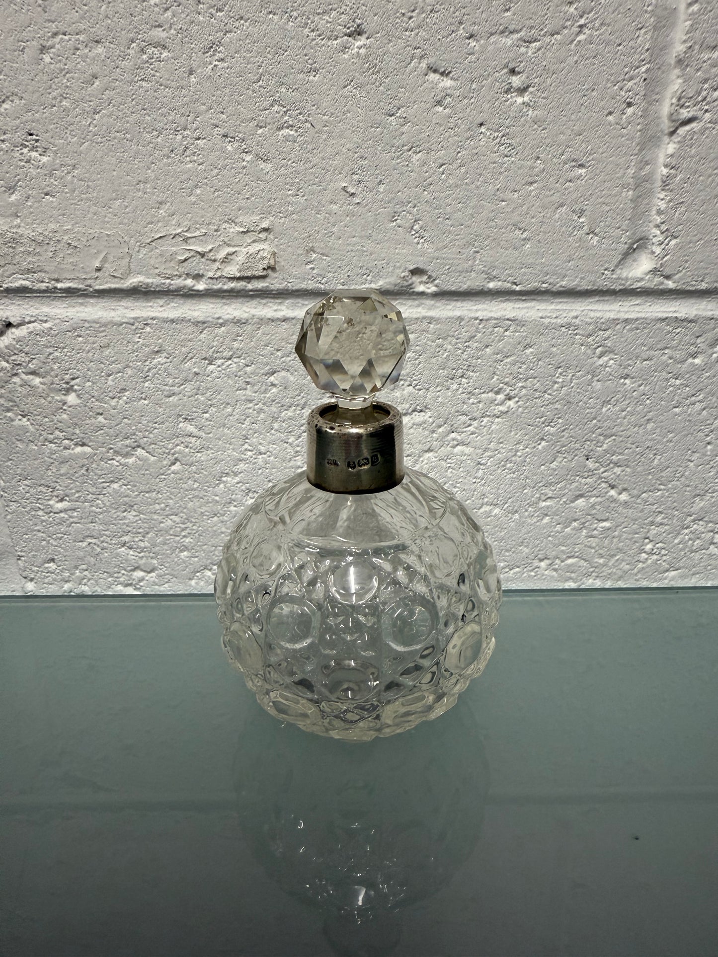 Cut Glass Perfume Bottle With Sterling Silver Collar