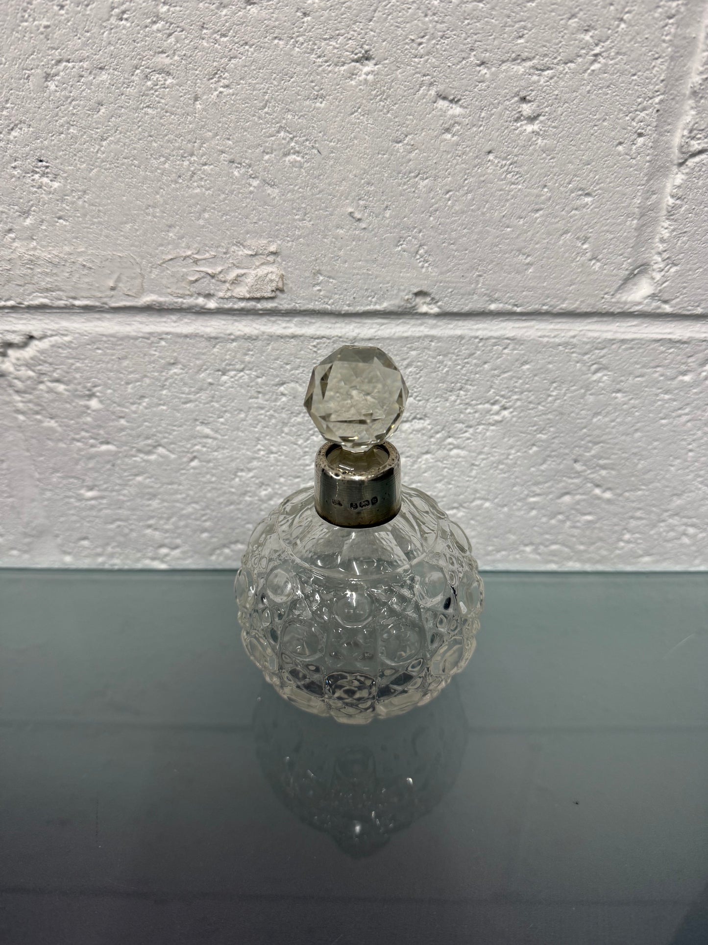 Cut Glass Perfume Bottle With Sterling Silver Collar
