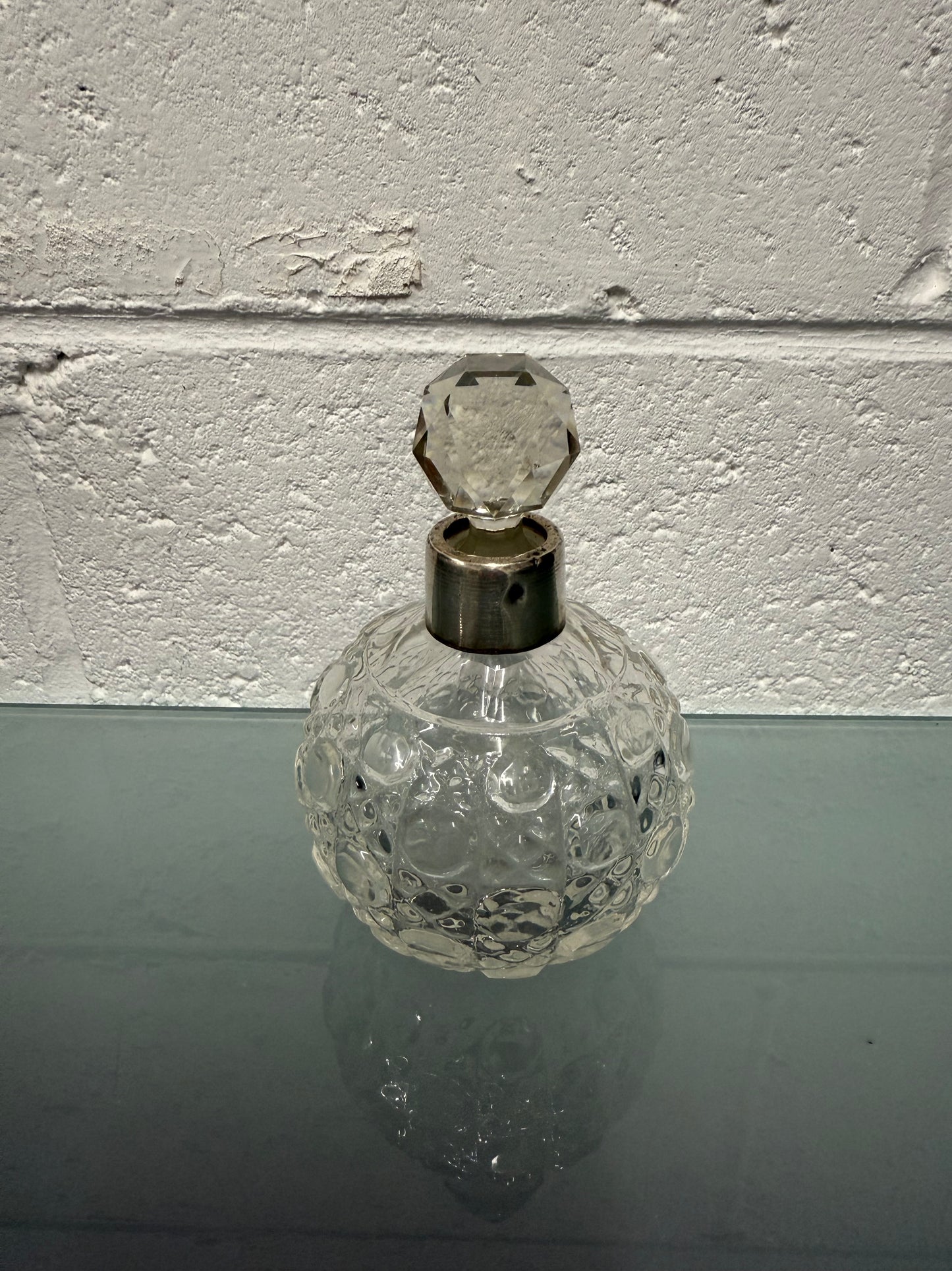 Cut Glass Perfume Bottle With Sterling Silver Collar