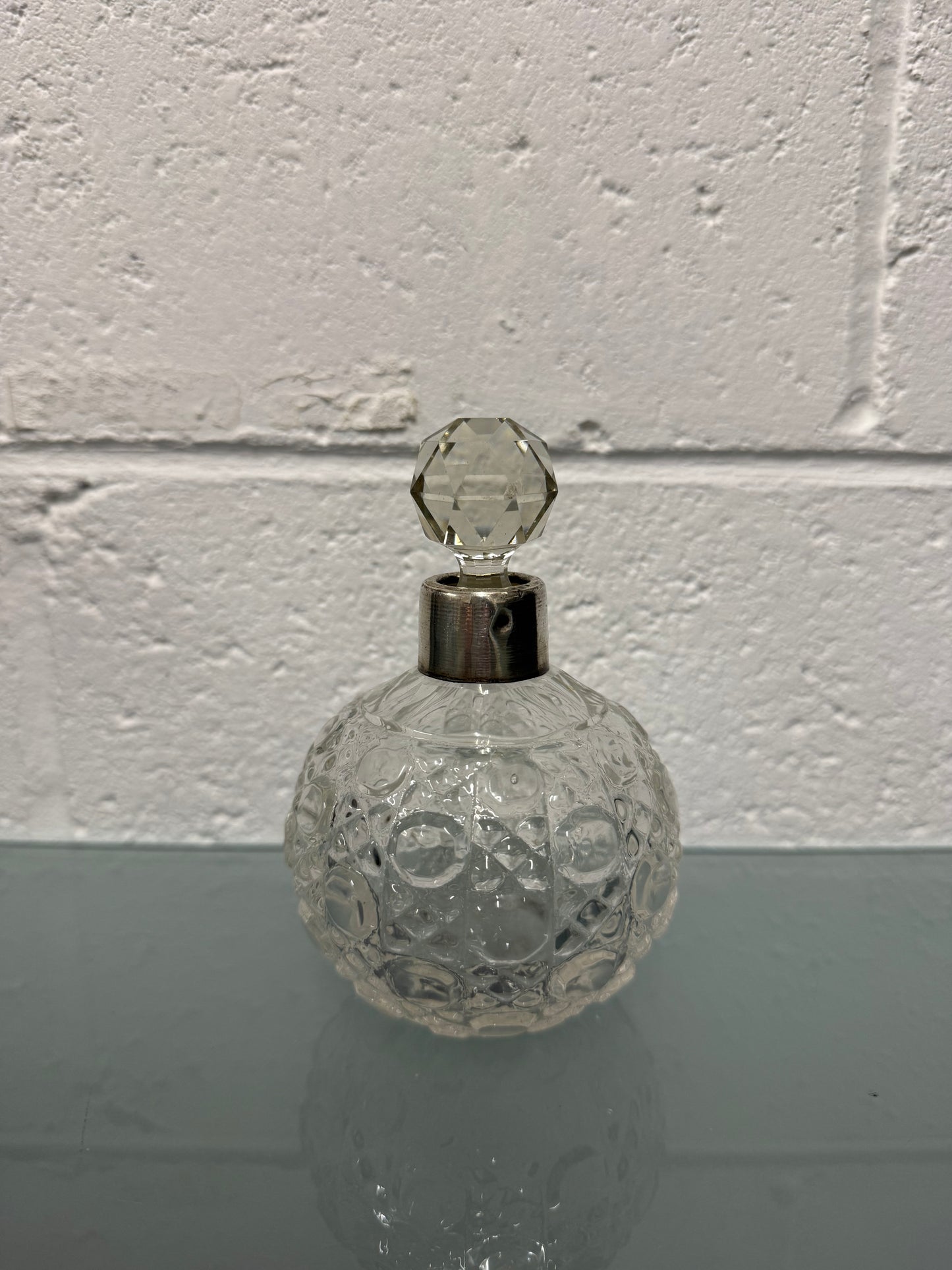 Cut Glass Perfume Bottle With Sterling Silver Collar
