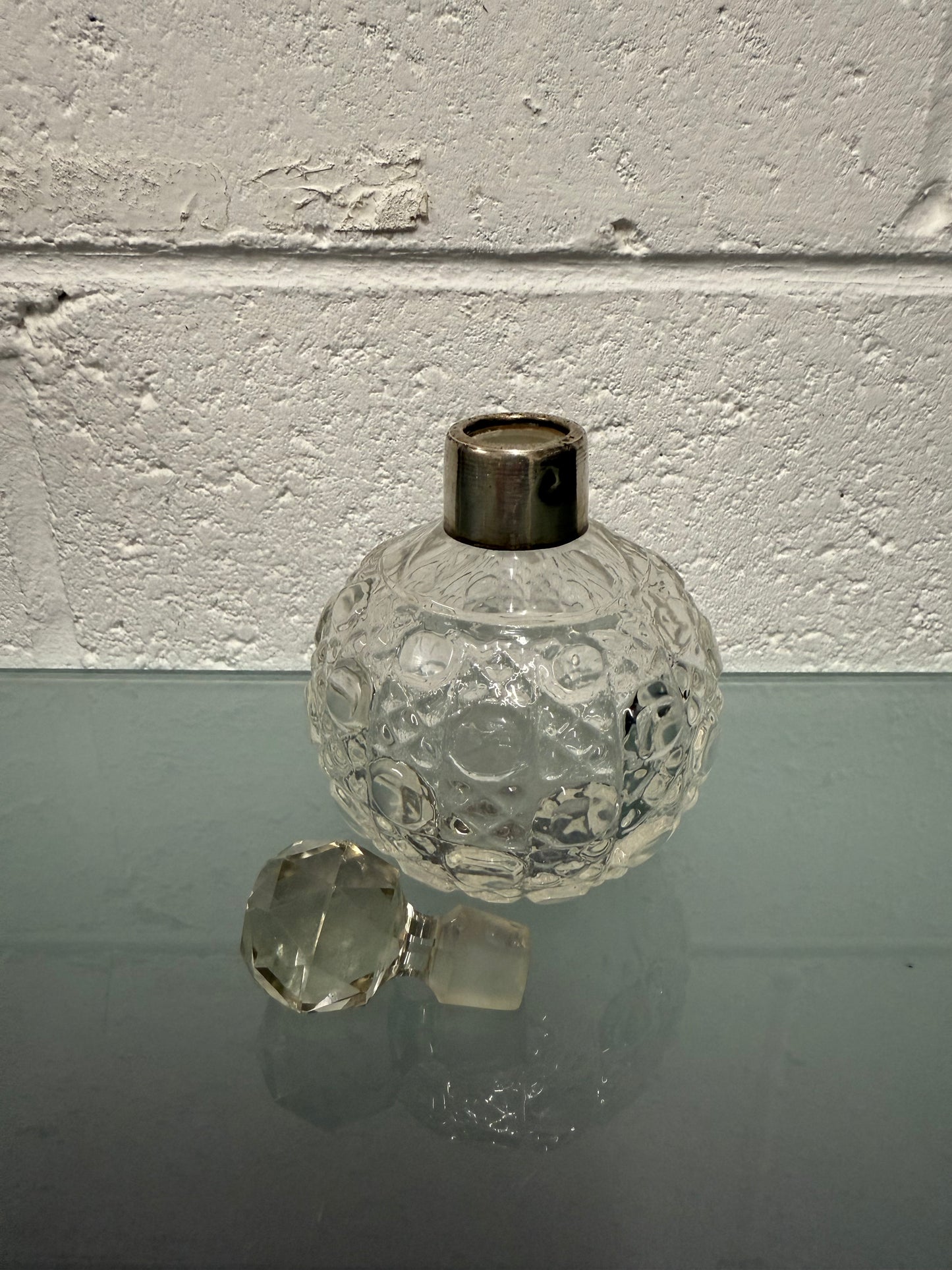 Cut Glass Perfume Bottle With Sterling Silver Collar
