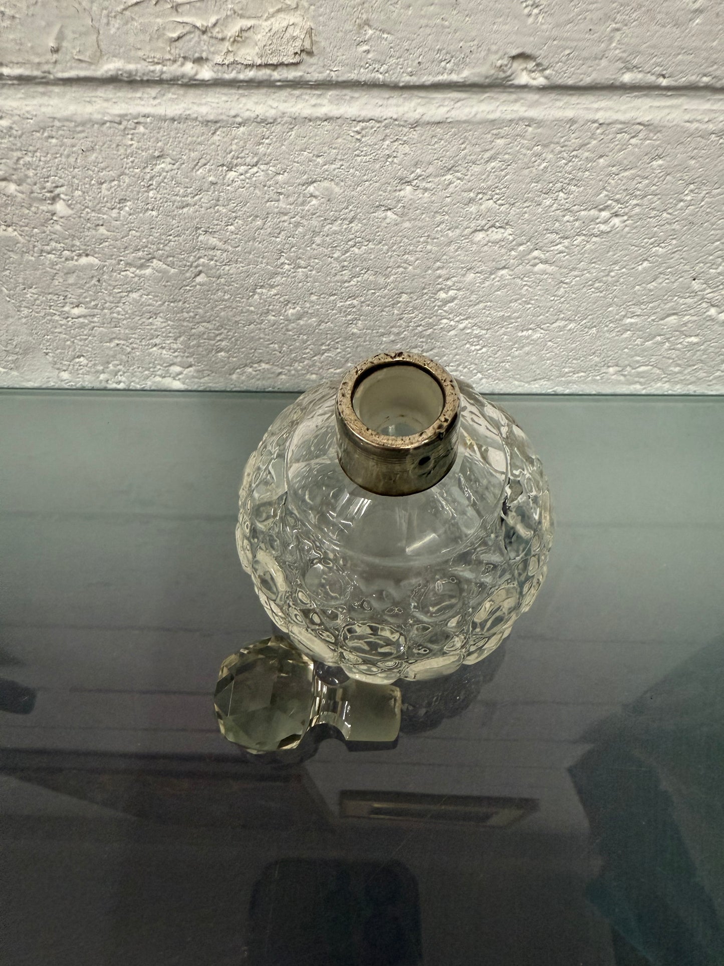 Cut Glass Perfume Bottle With Sterling Silver Collar