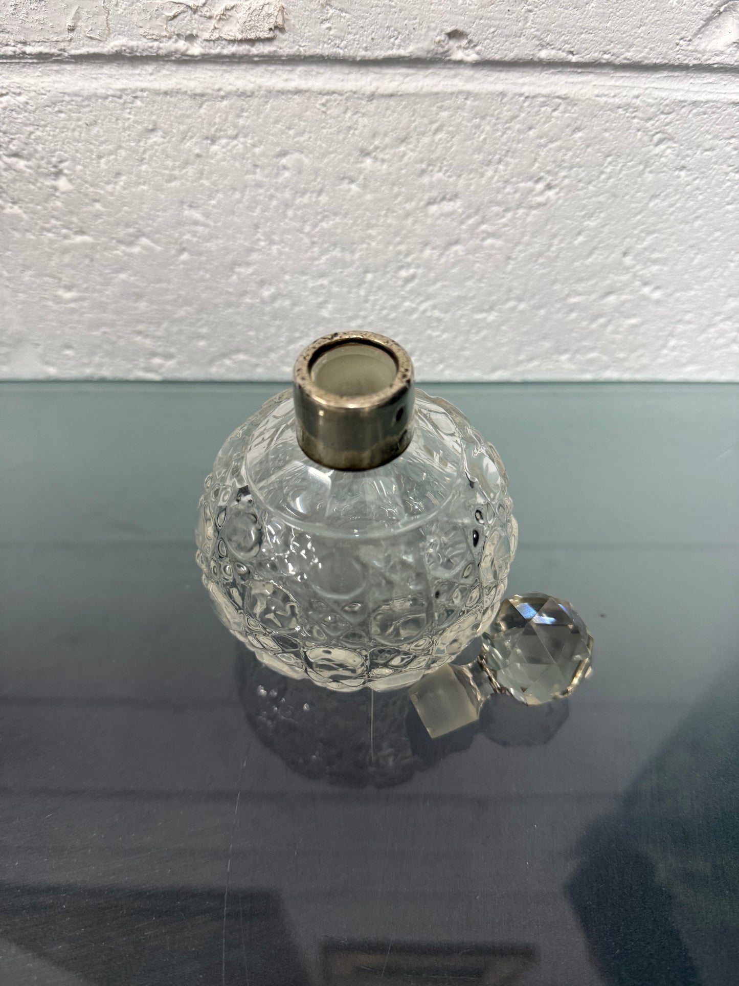 Cut Glass Perfume Bottle With Sterling Silver Collar