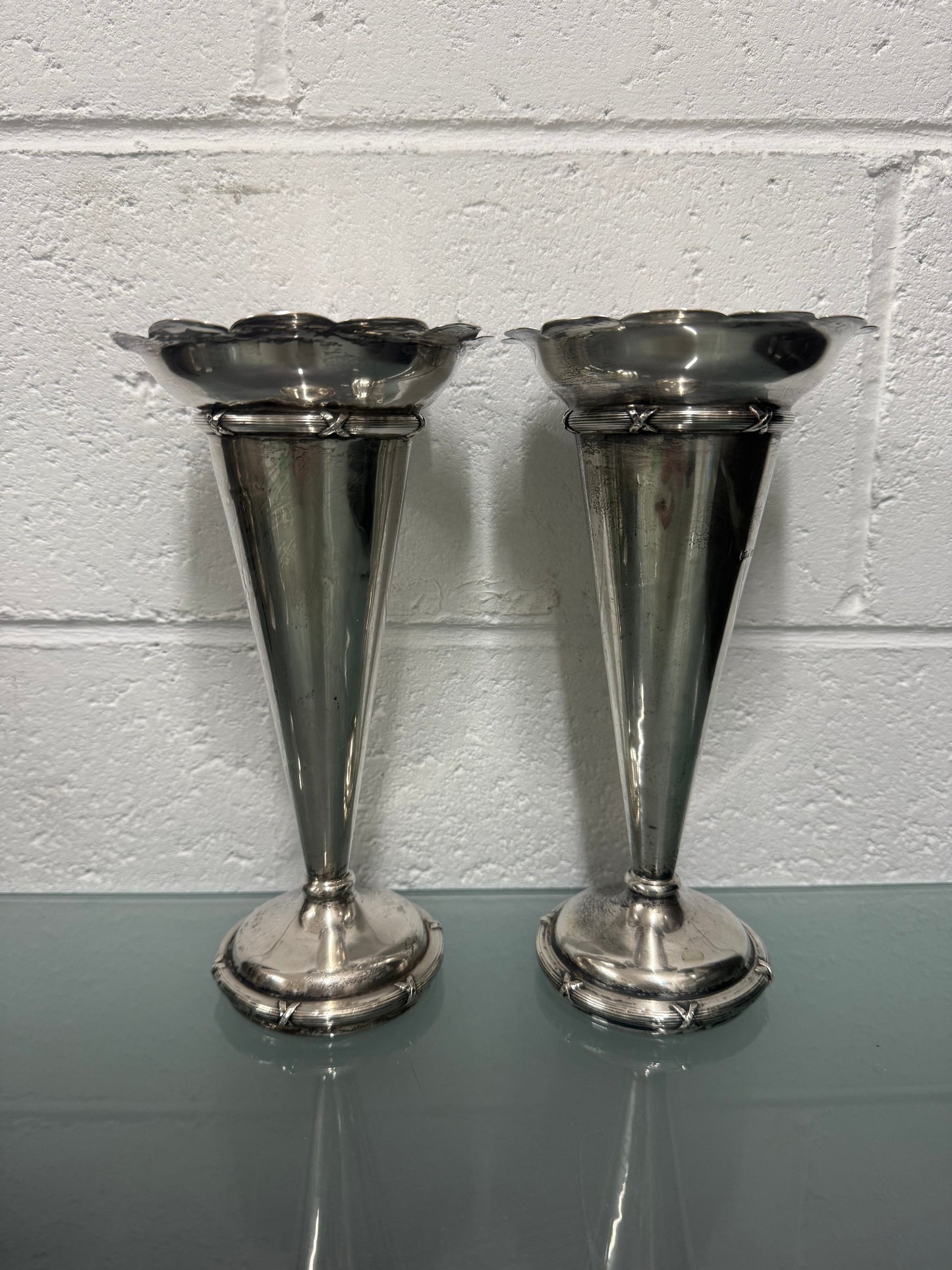 Pair of Edwardian Sterling Silver Vases