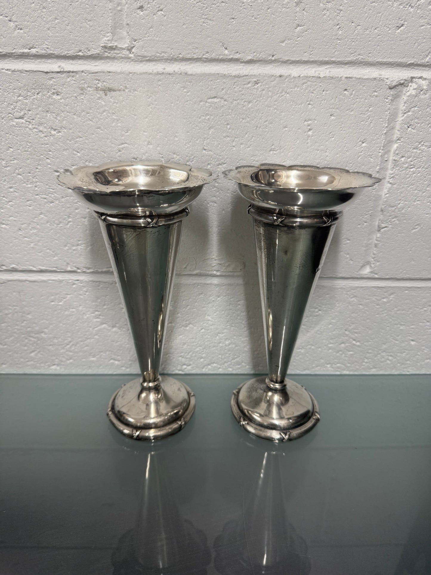 Pair of Edwardian Sterling Silver Vases