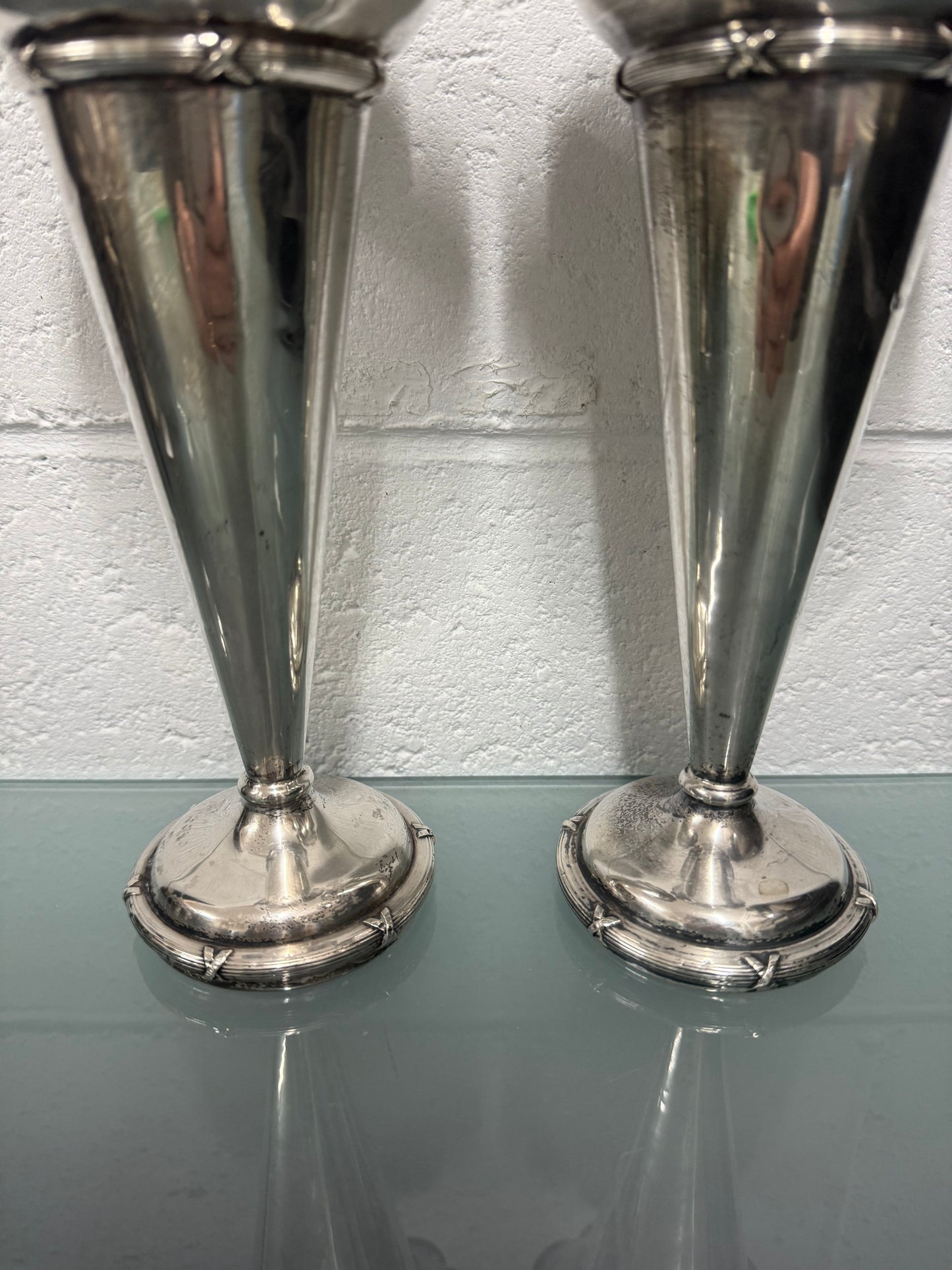 Pair of Edwardian Sterling Silver Vases