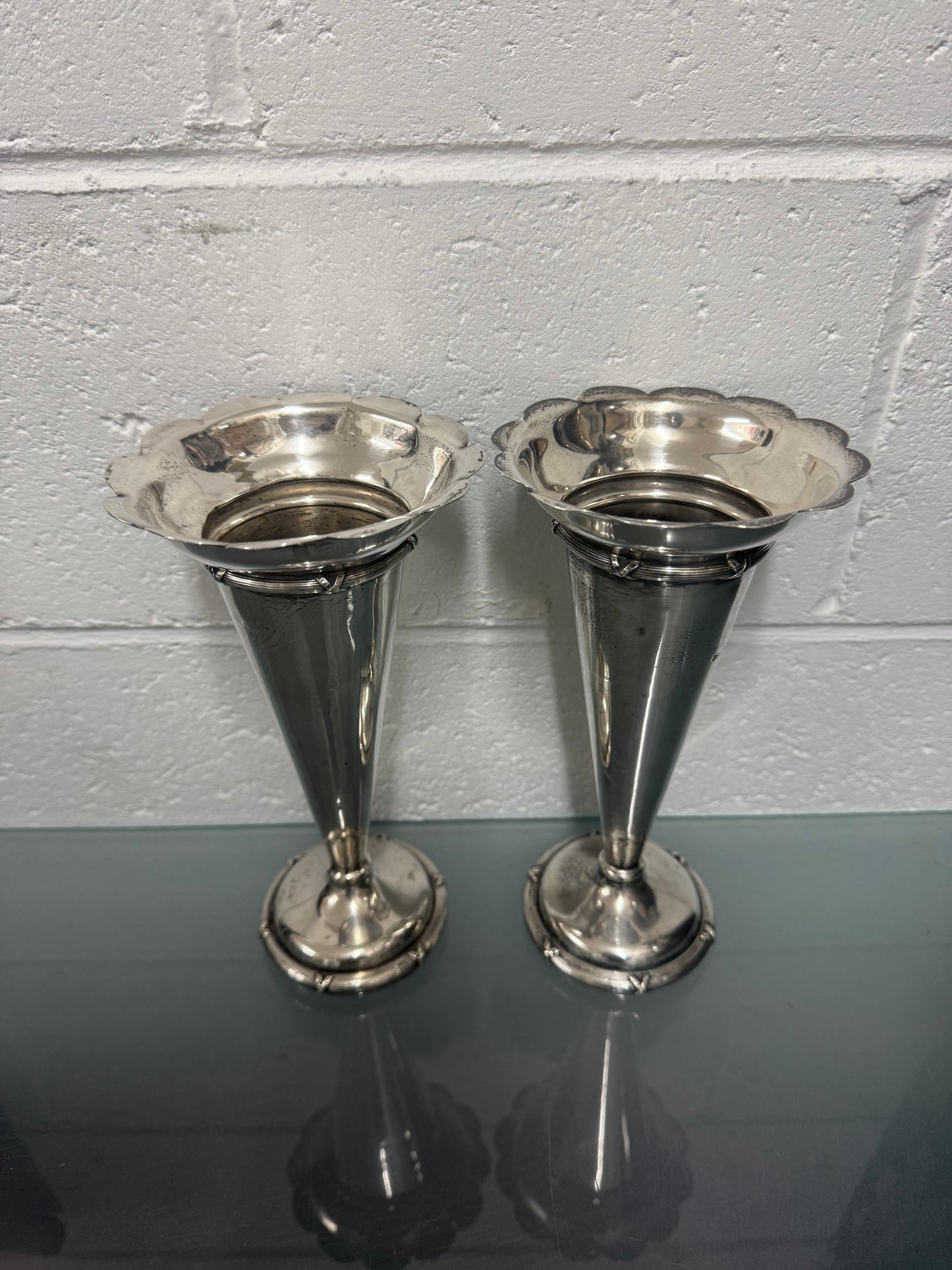 Pair of Edwardian Sterling Silver Vases