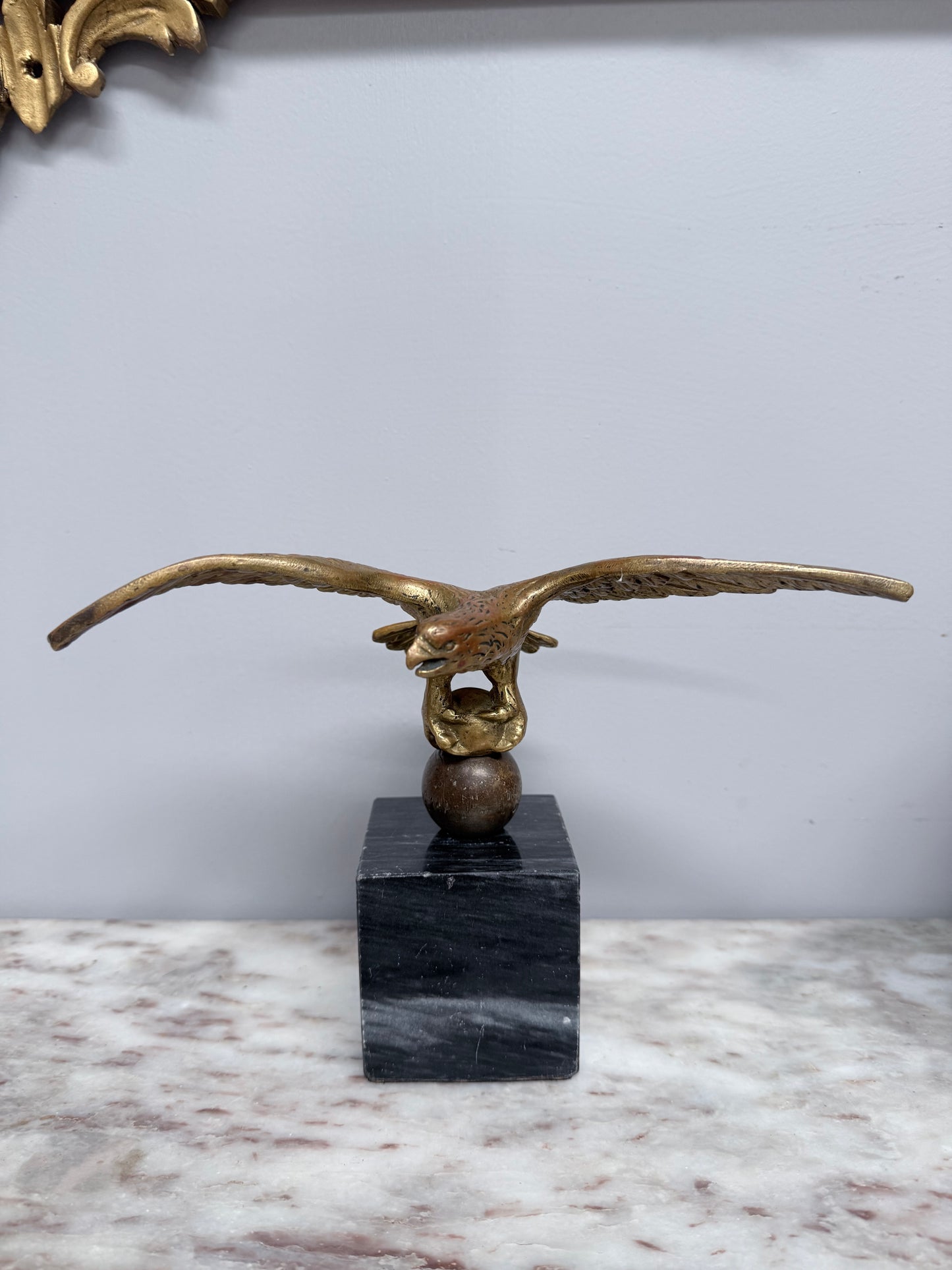 Vintage Bronze Eagle Statue On Marble Base
