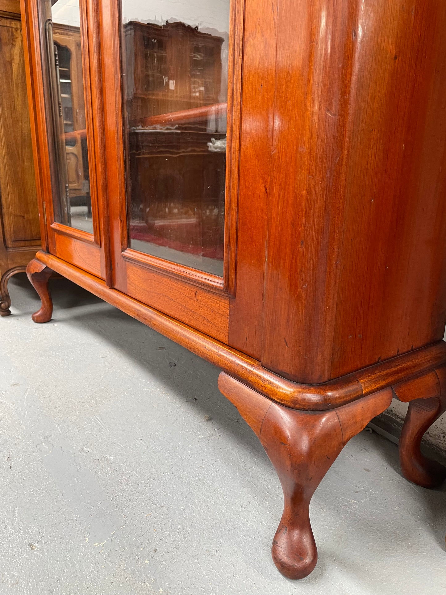 Practical late Victorian Cedar two door bookcase on cabriole feet and adjustable shelves. In good condition. Please see photos as they form part of the description. Circa: 1890's