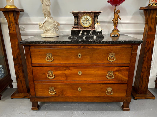 French Walnut Empire Marble Top Commode