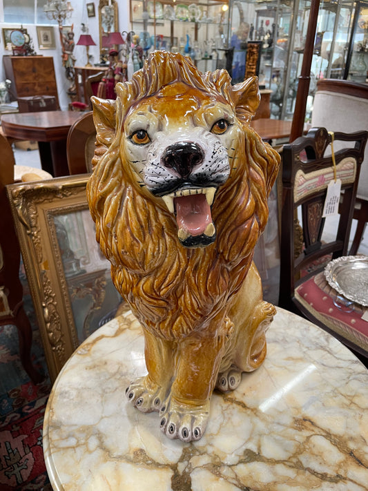 Vintage Italian Terra Cotta Glazed Roaring Lion