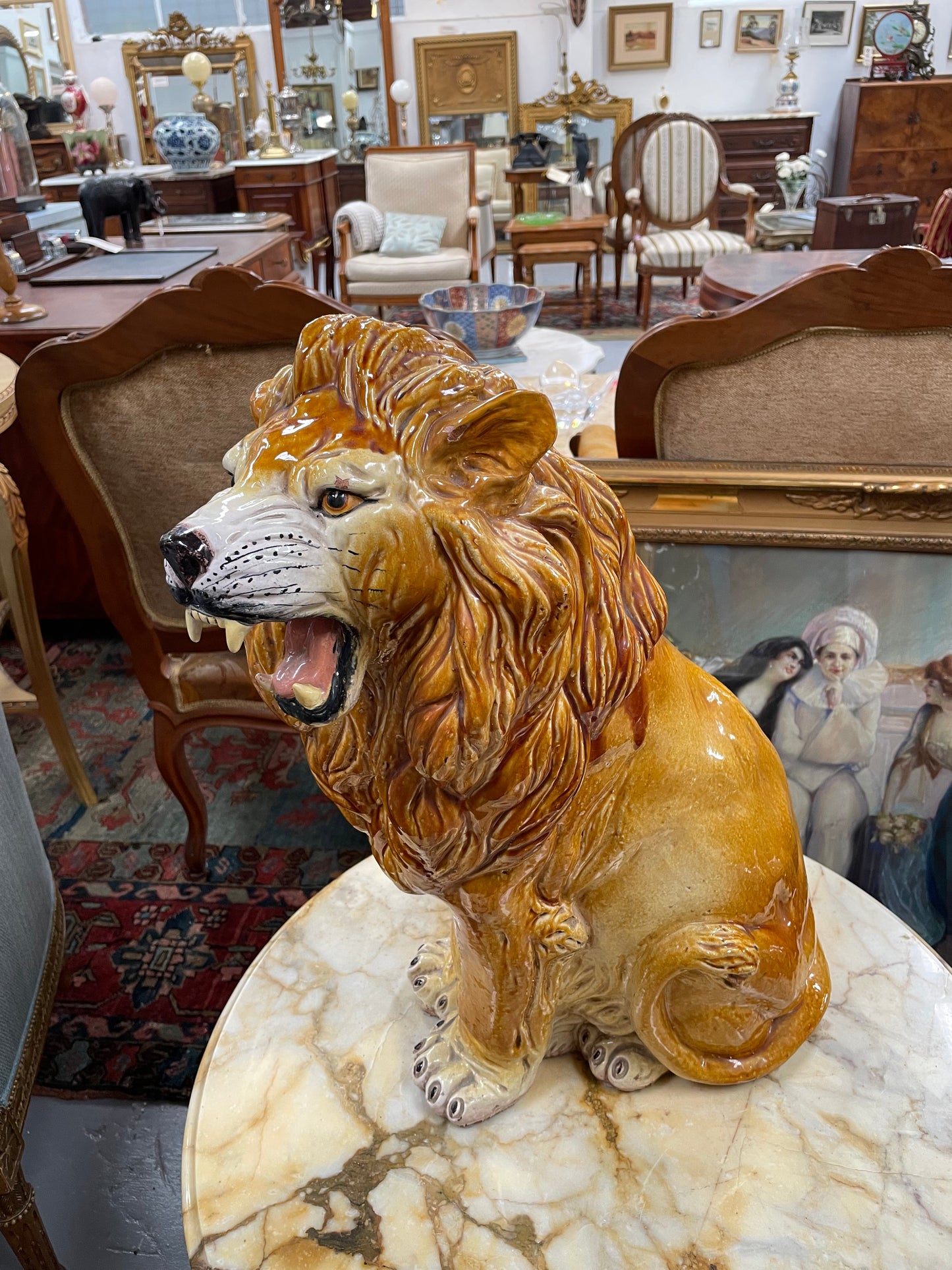 Stunning vintage Italian terra cotta glazed roaring lion. Beautifully made, great workmanship. Circa 1950's. In good original condition please view photos as they help form part of the description and condition.