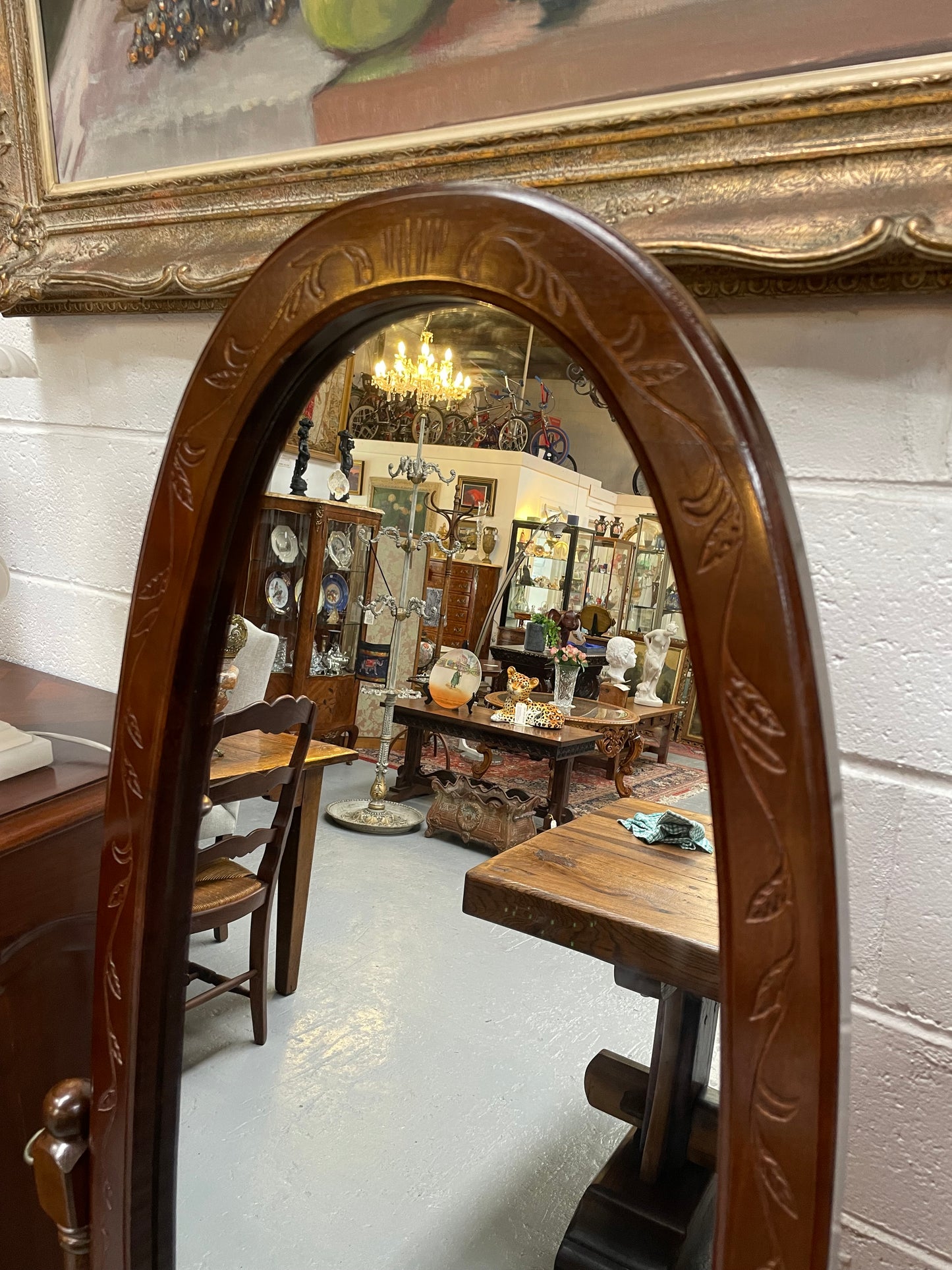 Vintage Carved Cheval Mirror