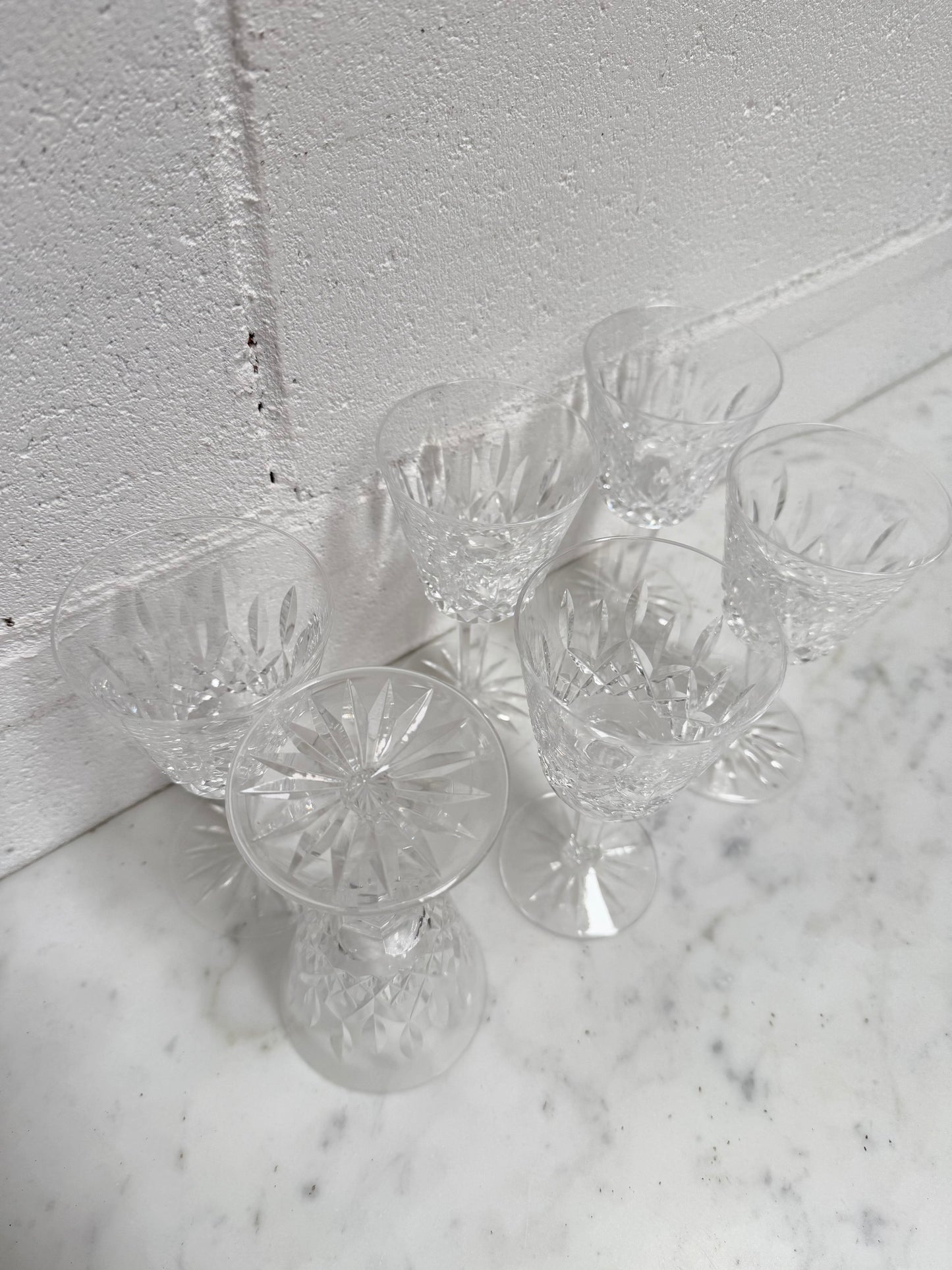 Set of Six Vintage Waterford Crystal Wine Glasses With Lismore Pattern