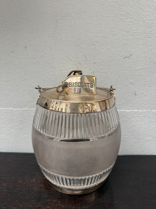 Antique Edwardian Cut Crystal & EPNS Biscuit Barrell