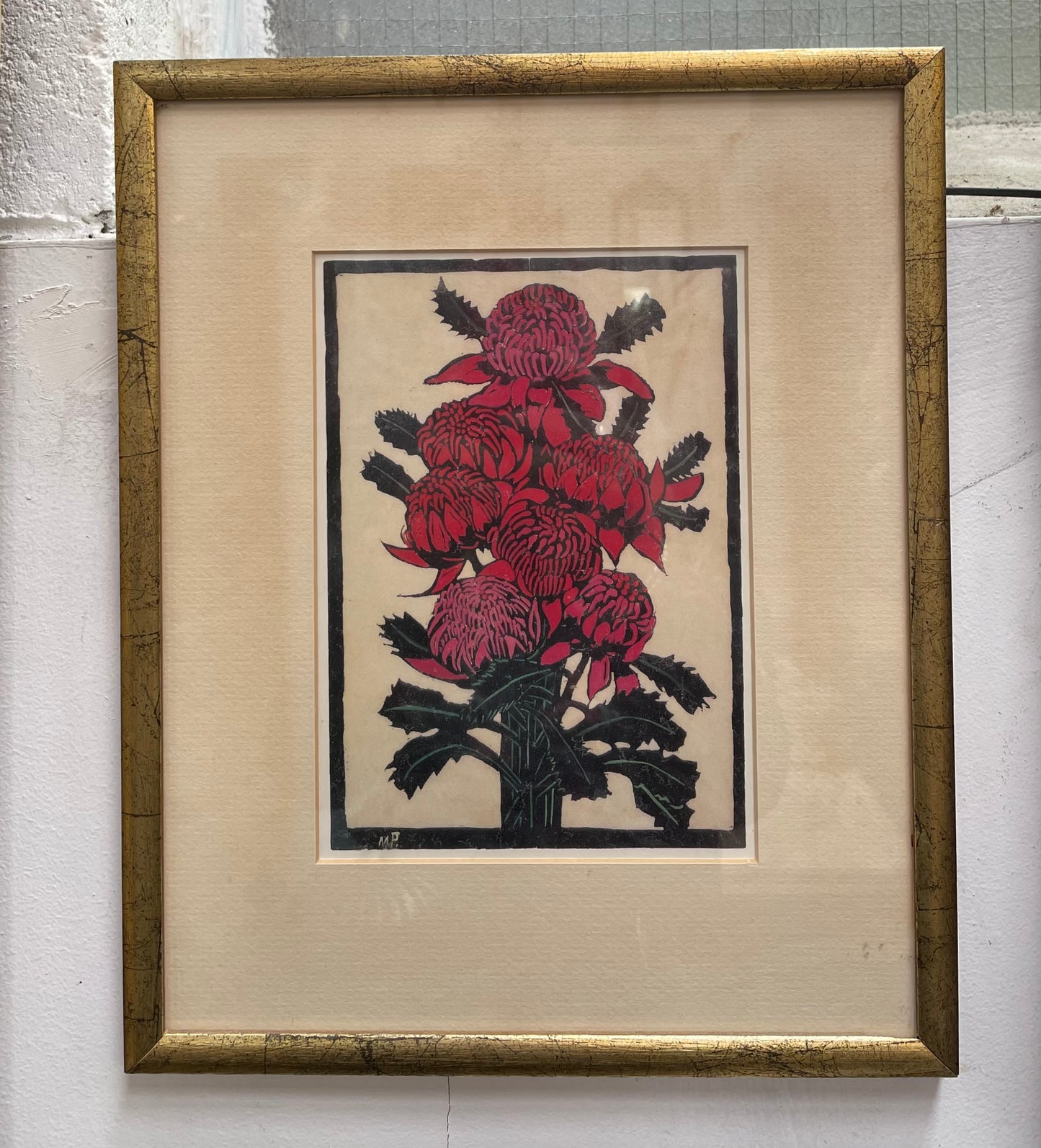Vibrant Framed Waratah Floral Print by Margaret Preston