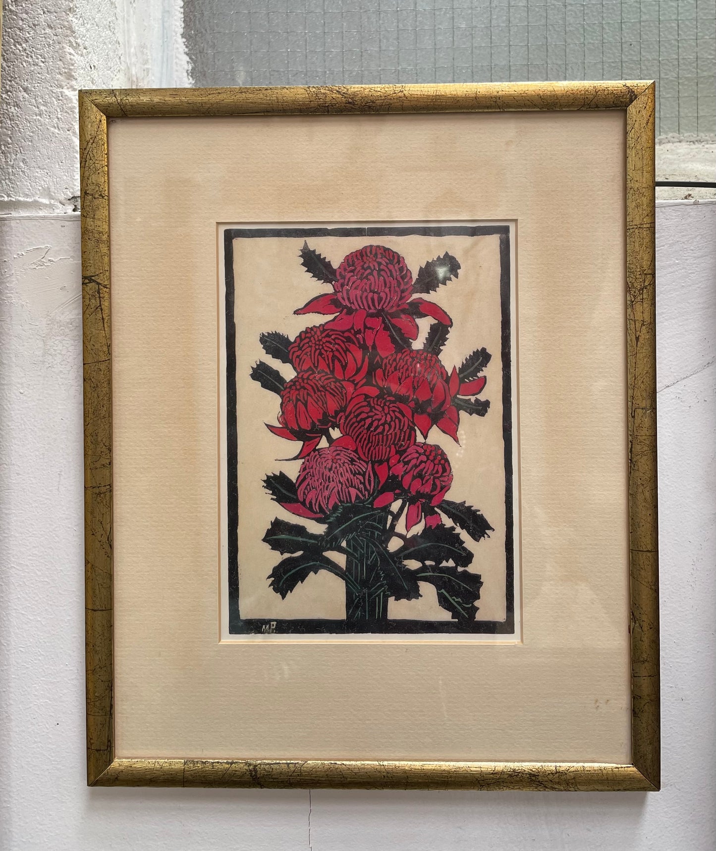 Vibrant Framed Waratah Floral Print by Margaret Preston