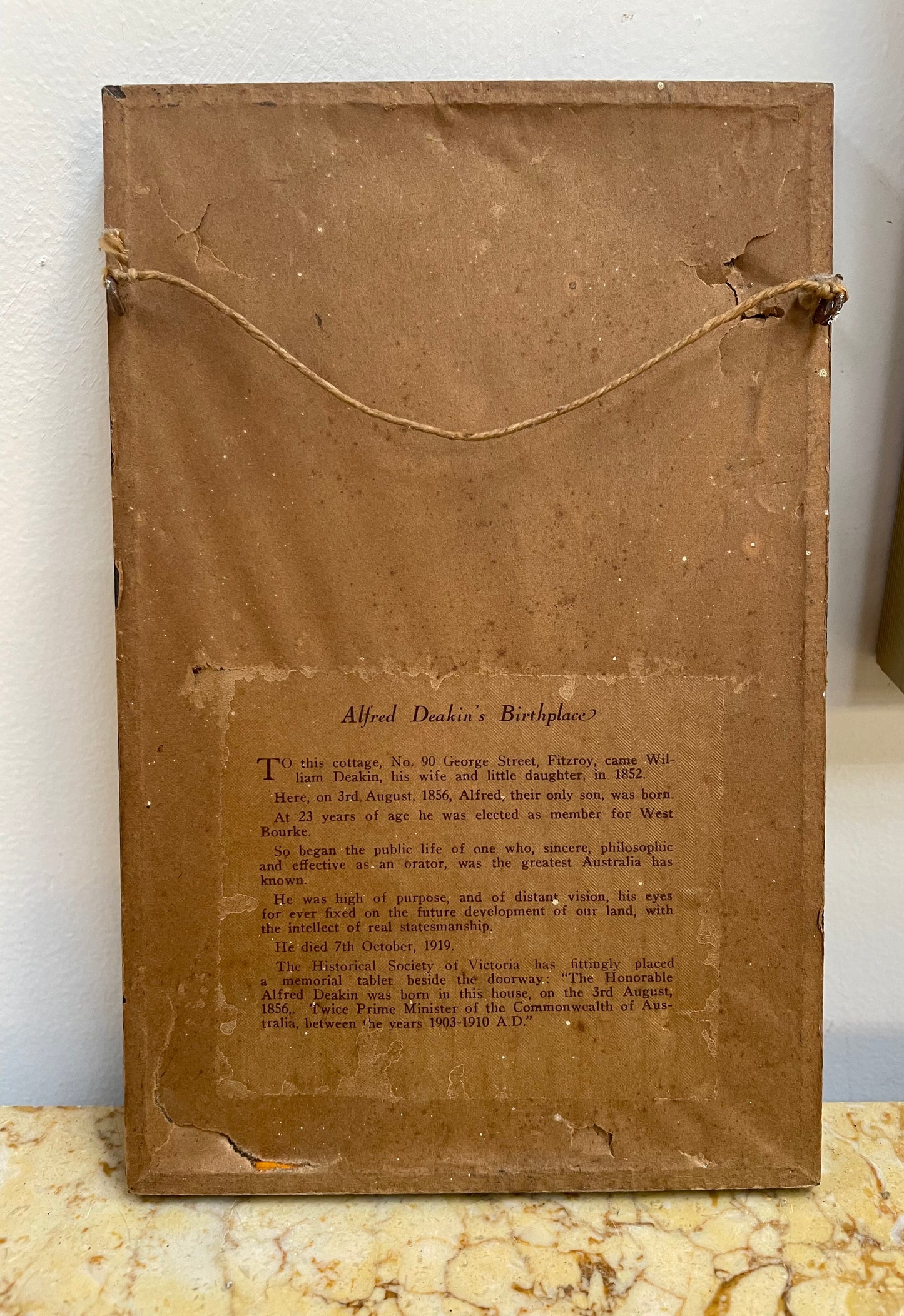 Vintage Framed Ink Sketch of Alfred Deakin's Birthplace Fitzroy Victoria
