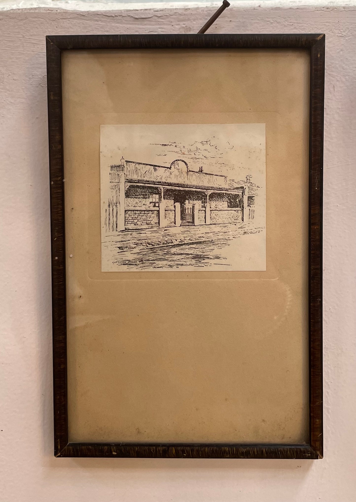 Vintage Framed Ink Sketch of Alfred Deakin's Birthplace Fitzroy Victoria