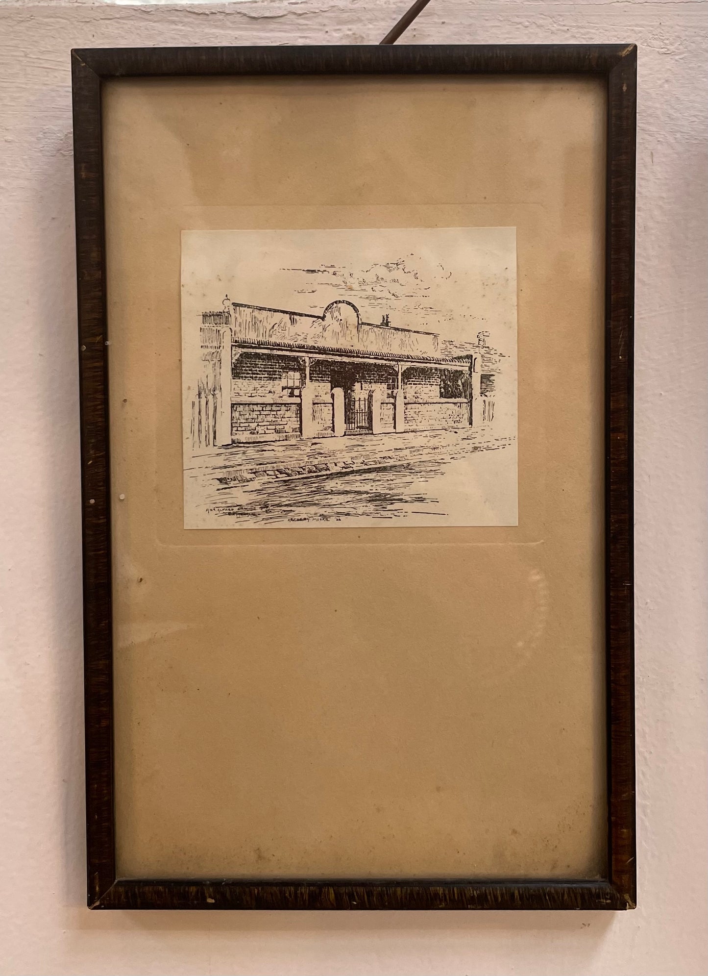 Vintage Framed Ink Sketch of Alfred Deakin's Birthplace Fitzroy Victoria