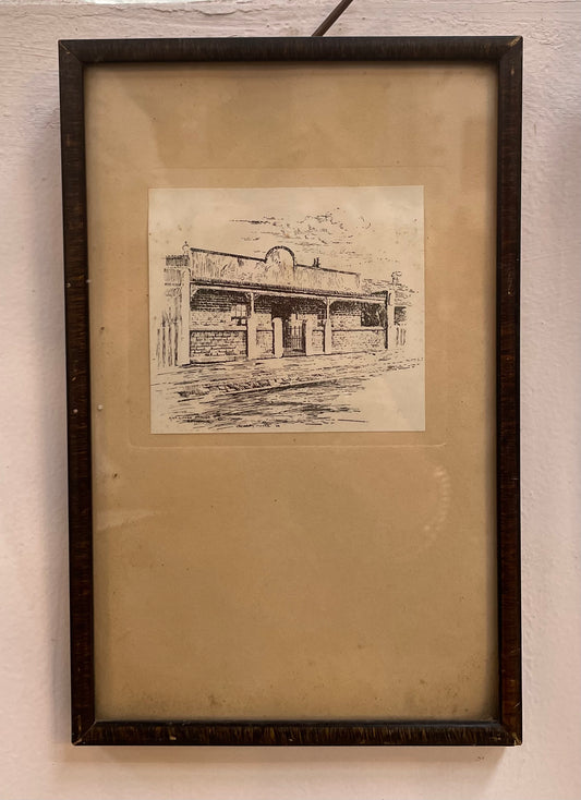 Vintage Framed Ink Sketch of Alfred Deakin's Birthplace Fitzroy Victoria