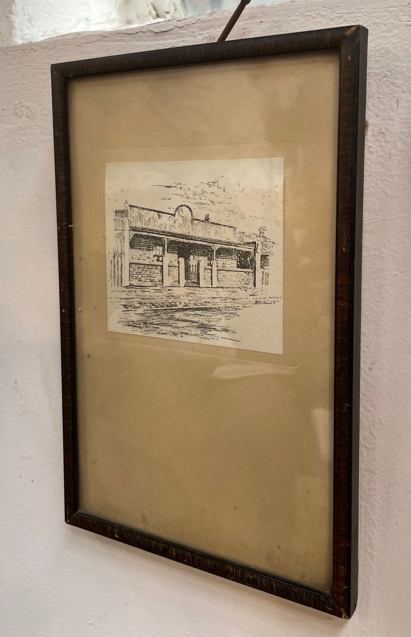 Vintage Framed Ink Sketch of Alfred Deakin's Birthplace Fitzroy Victoria