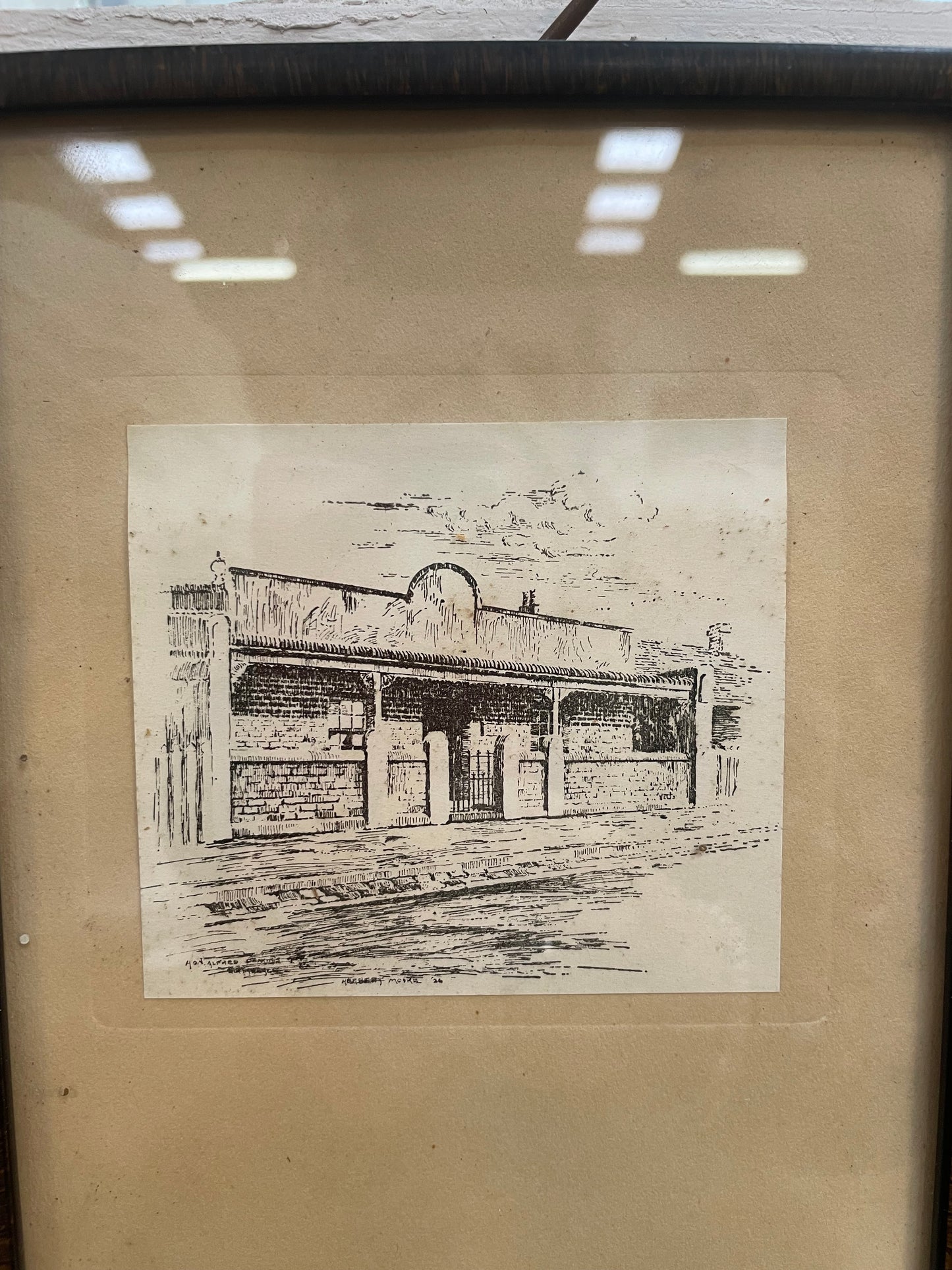Vintage Framed Ink Sketch of Alfred Deakin's Birthplace Fitzroy Victoria