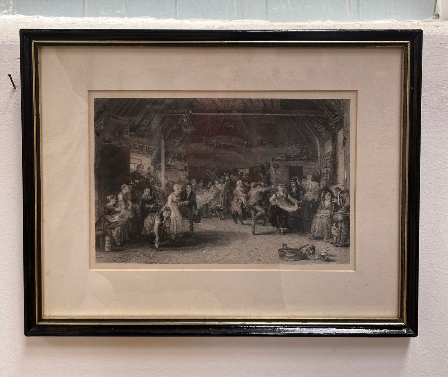Antique Framed Engraving Titled "The Penny Wedding" Circa 1870's
