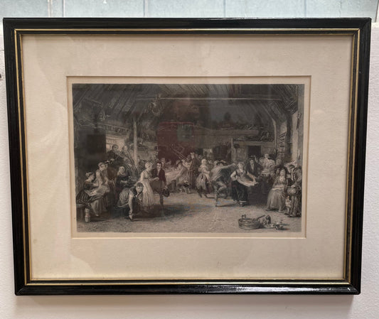 Antique Framed Engraving Titled "The Penny Wedding" Circa 1870's