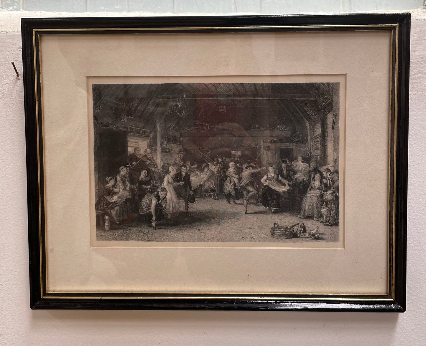 Antique Framed Engraving Titled "The Penny Wedding" Circa 1870's