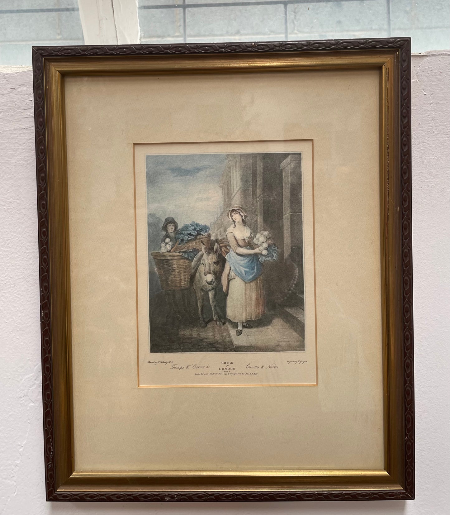 Pretty Vintage Framed Print of Lady & Donkey